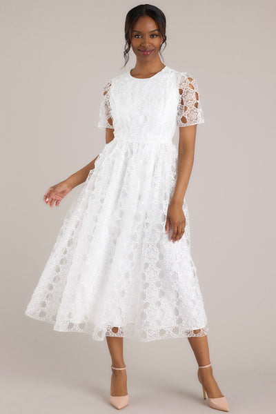 Life s Pathways White Floral Embroidered Midi Dress