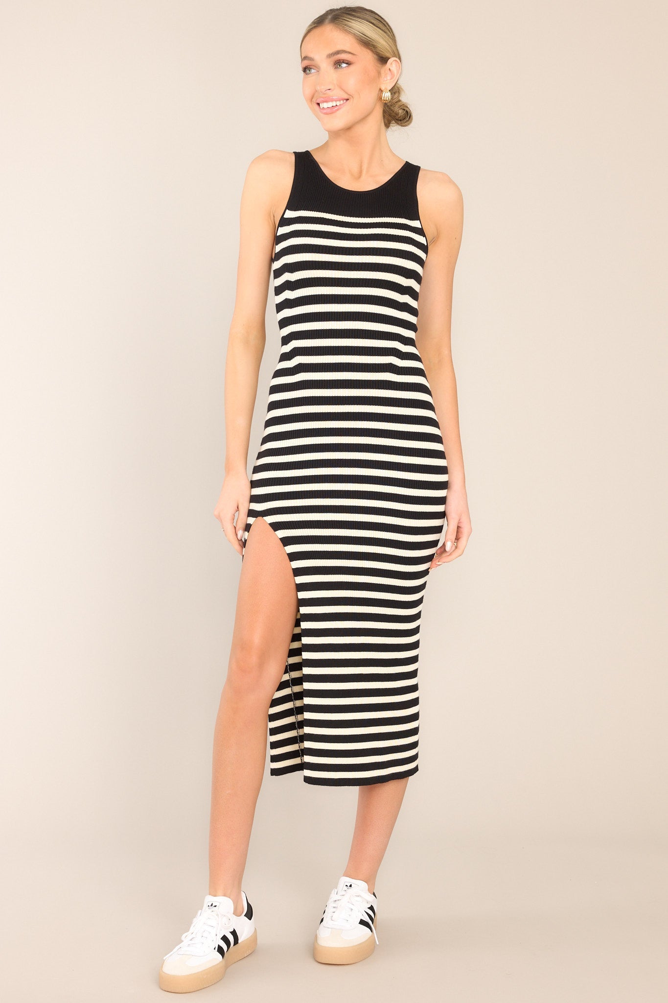 Life's Victories Black & Ivory Stripe Midi Dress - Red Dress