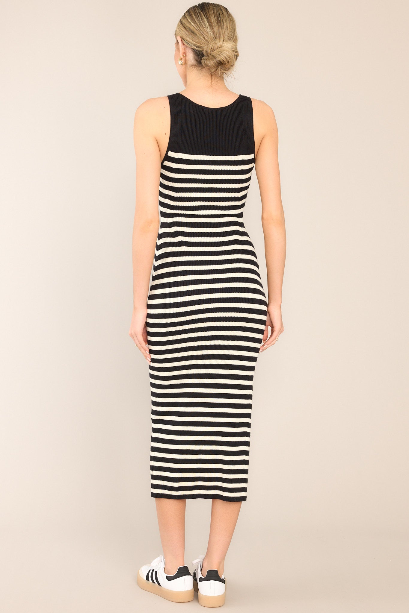 Life's Victories Black & Ivory Stripe Midi Dress - Red Dress