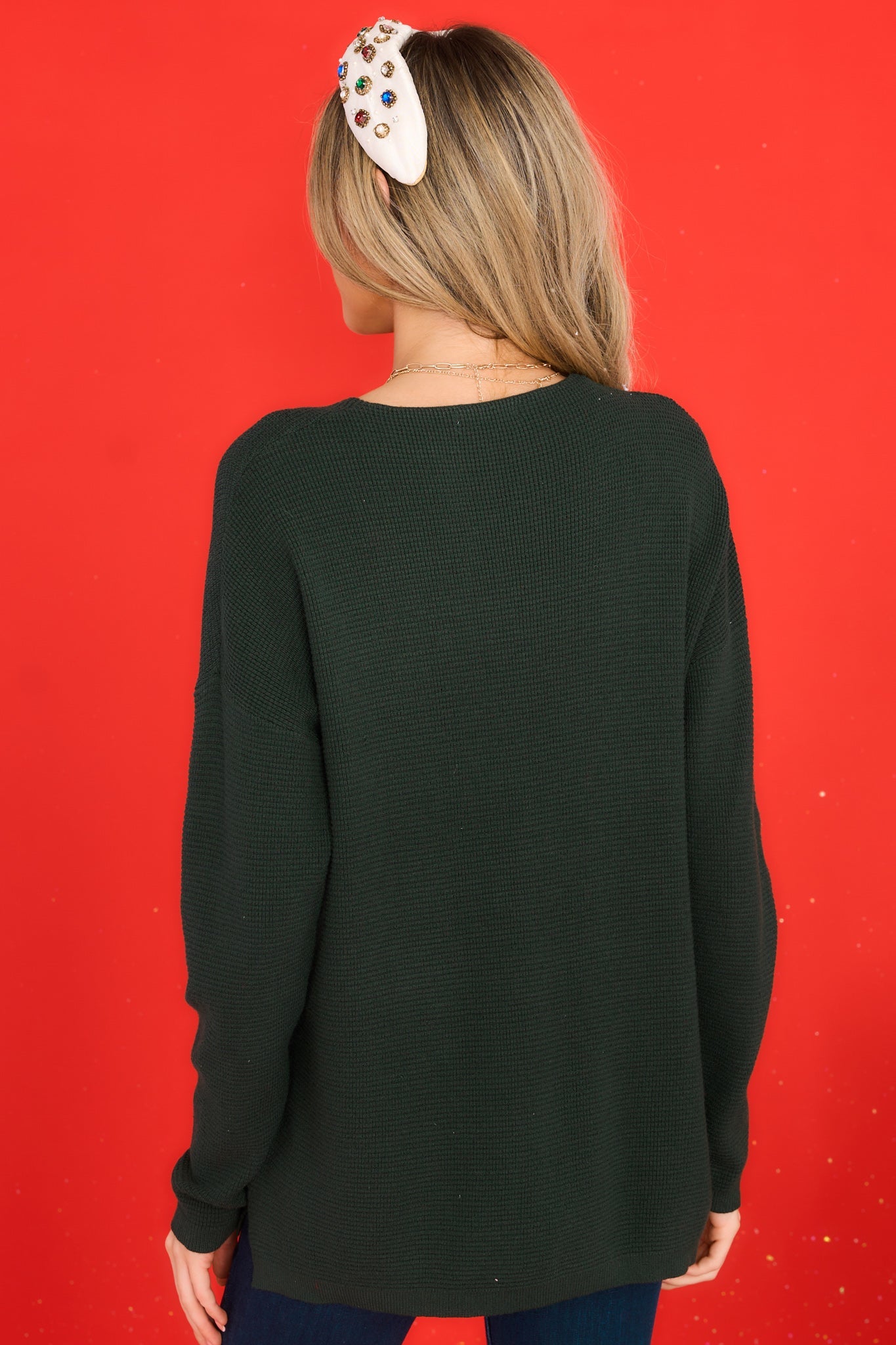 Listen Carefully Hunter Green Sweater - Red Dress