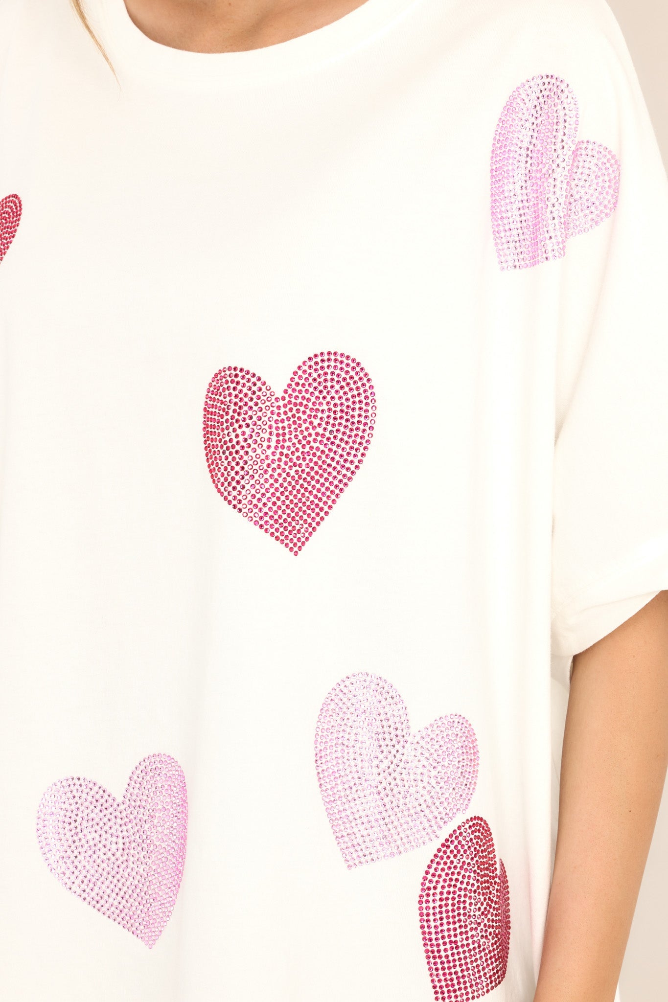 Locking Eyes White & Pink Heart Oversized Tee - Red Dress