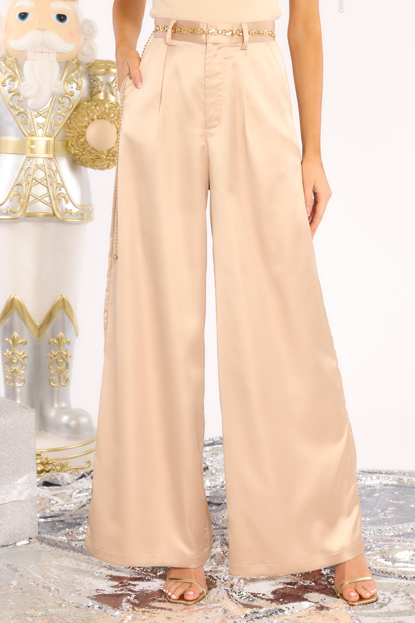 Long Term Light Mocha Wide Leg Pants - Red Dress