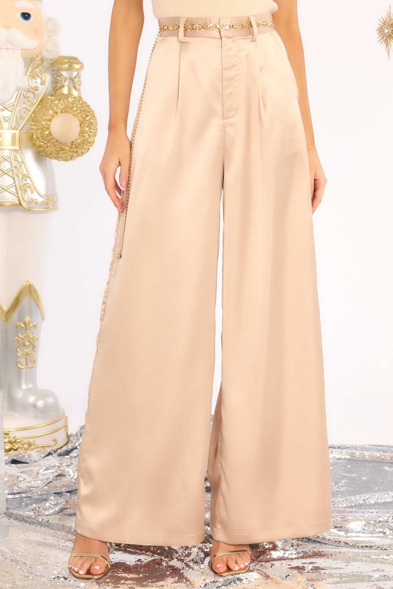 Long Term Light Mocha Wide Leg Pants - Red Dress