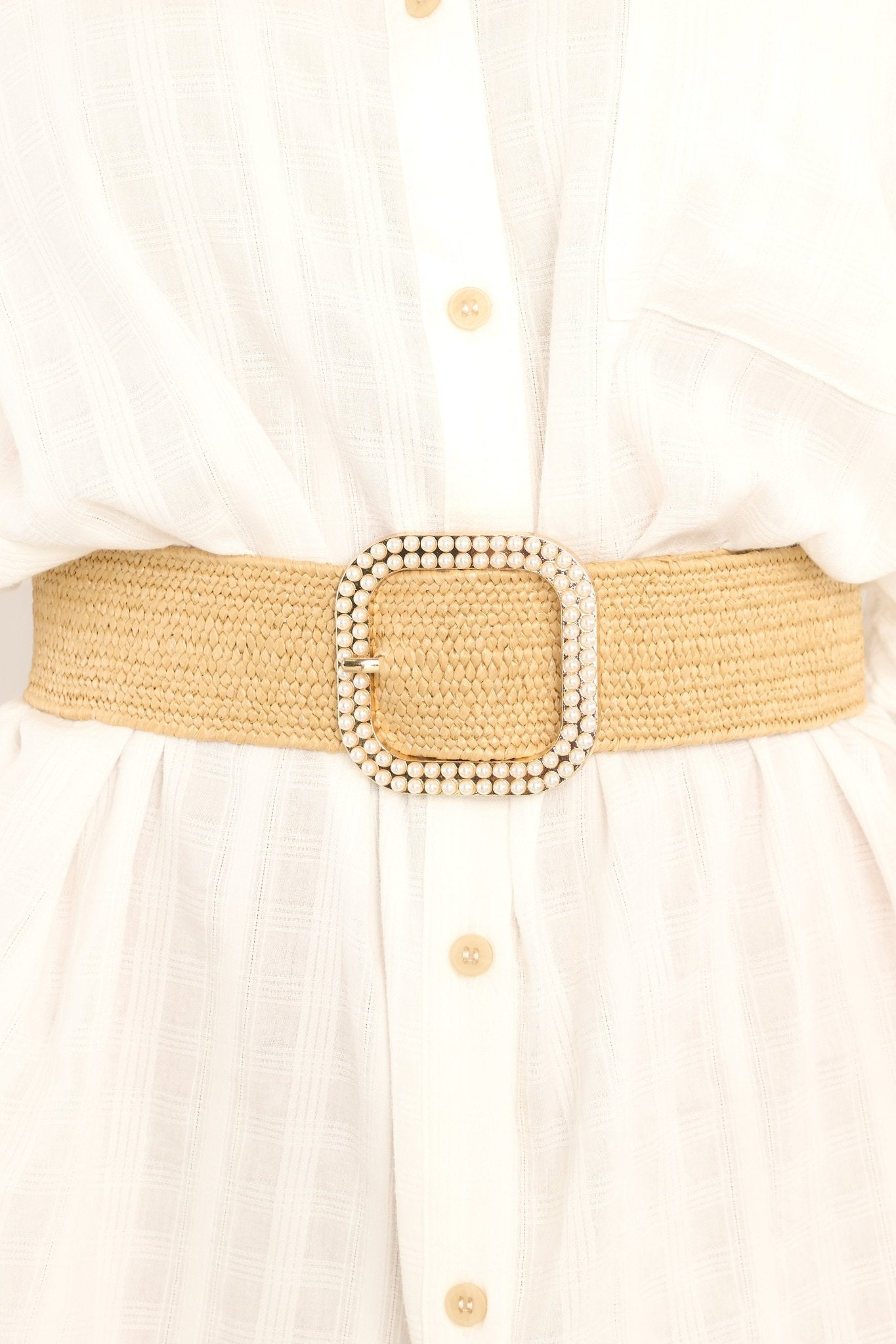 Luxe Luminosity Tan Pearl Belt - Red Dress