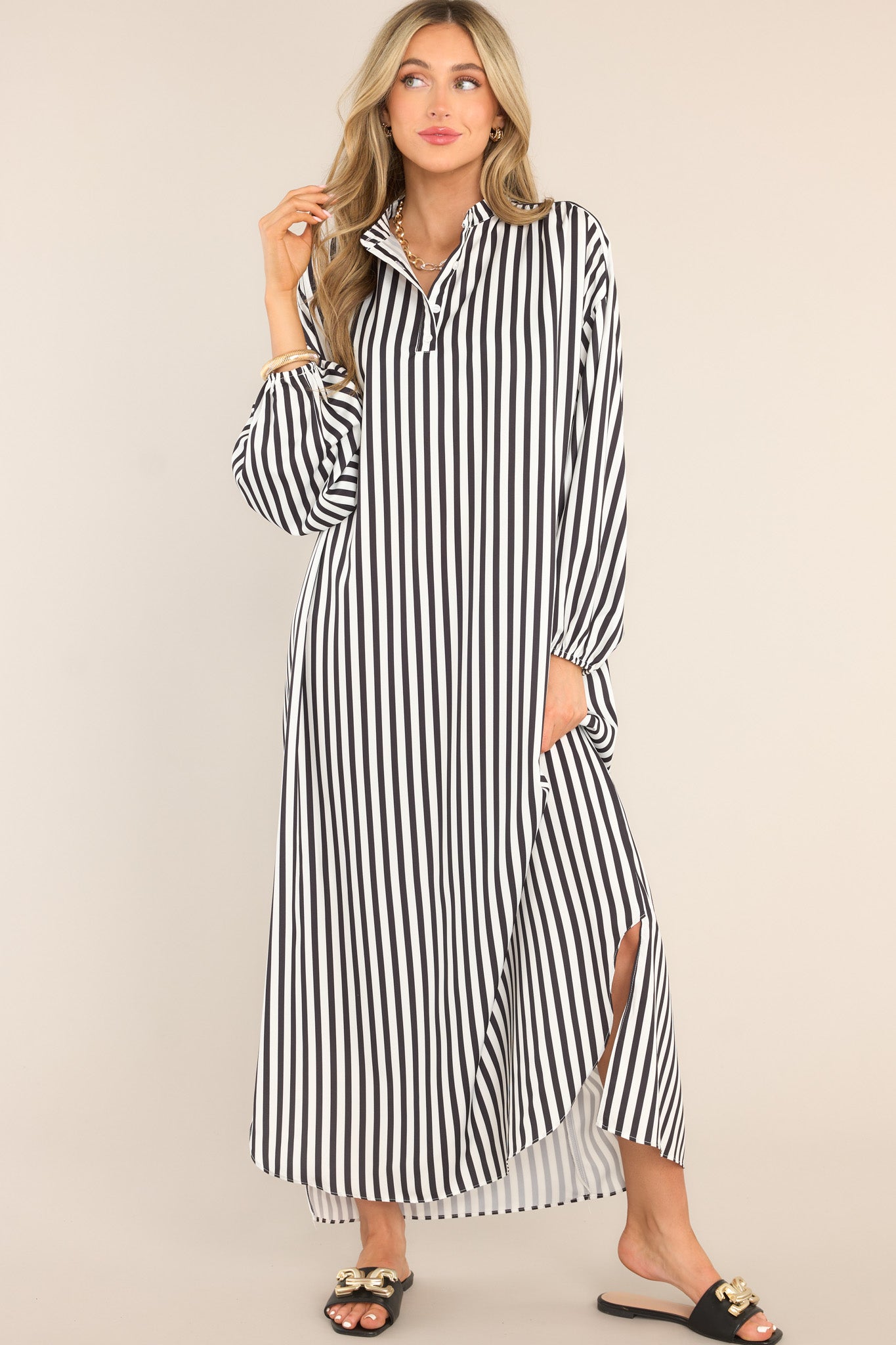 Black & White Striped Maxi Shirt Dress - All Dresses | Red Dress