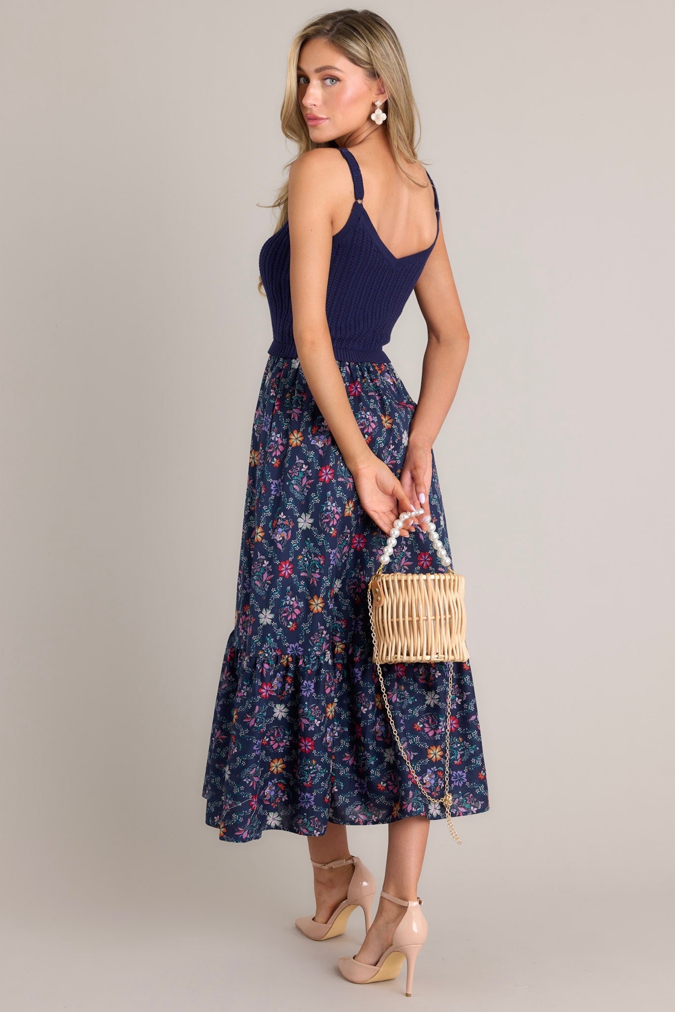 Meadow Mist Navy Floral Print Sweater Maxi Dress - Red Dress