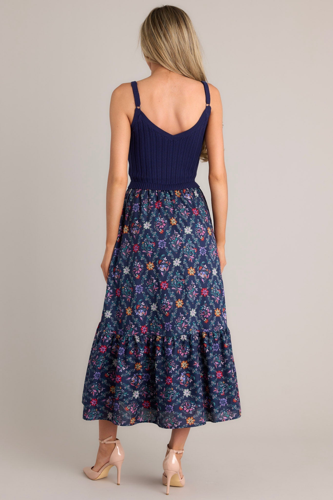 Meadow Mist Navy Floral Print Sweater Maxi Dress - Red Dress