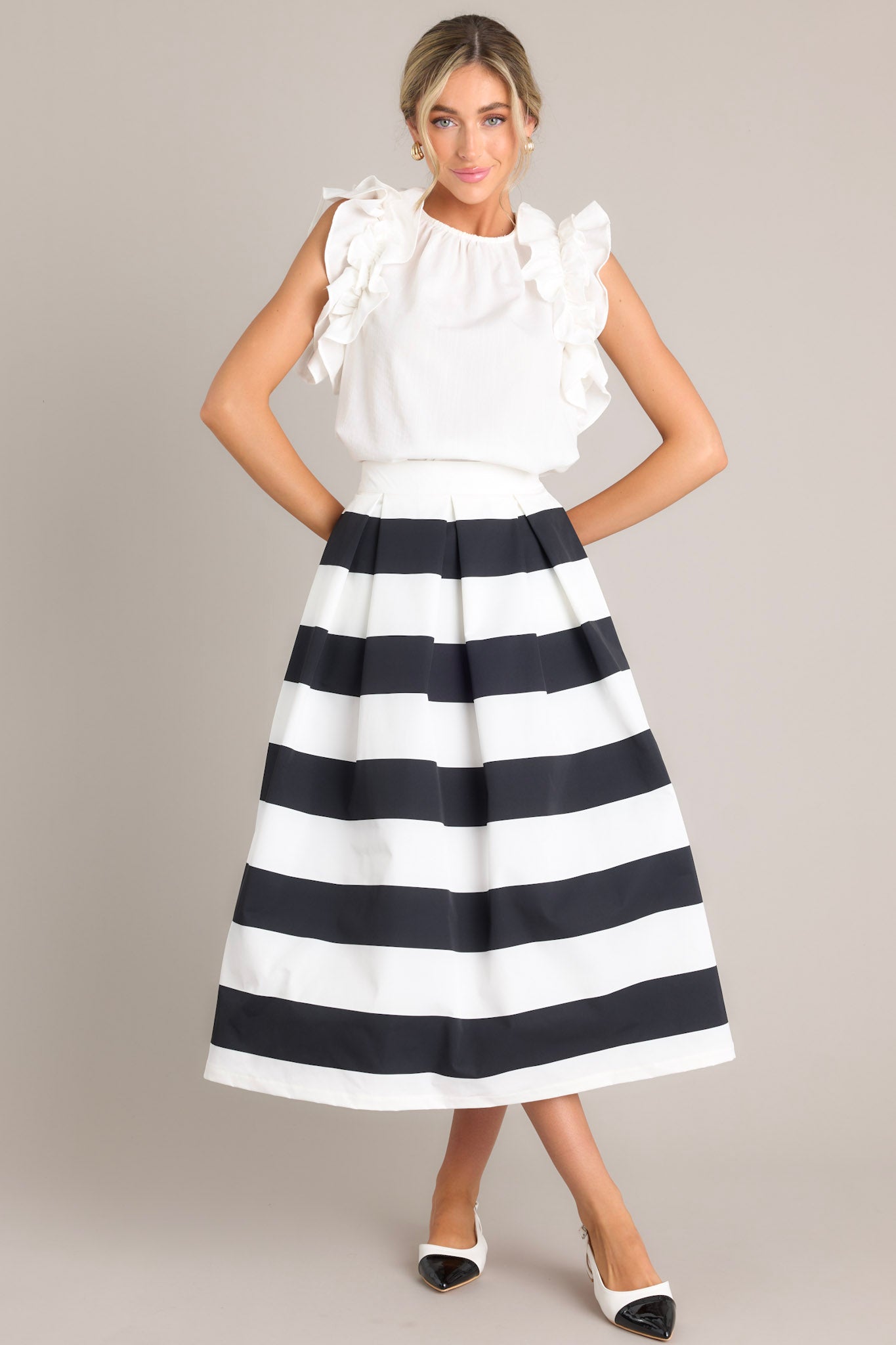 Black White Midi Skirt All Bottoms Red Dress