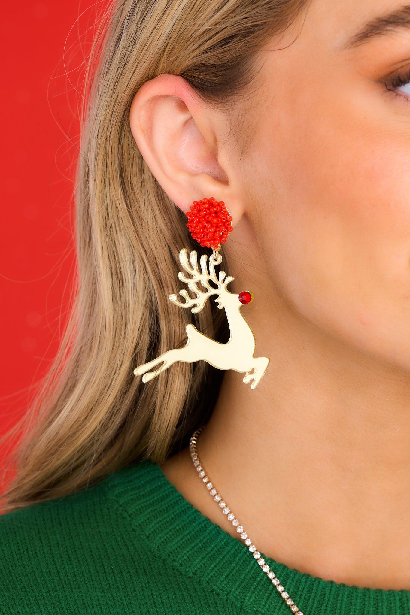 Merry & Bright Gold Earrings - Red Dress