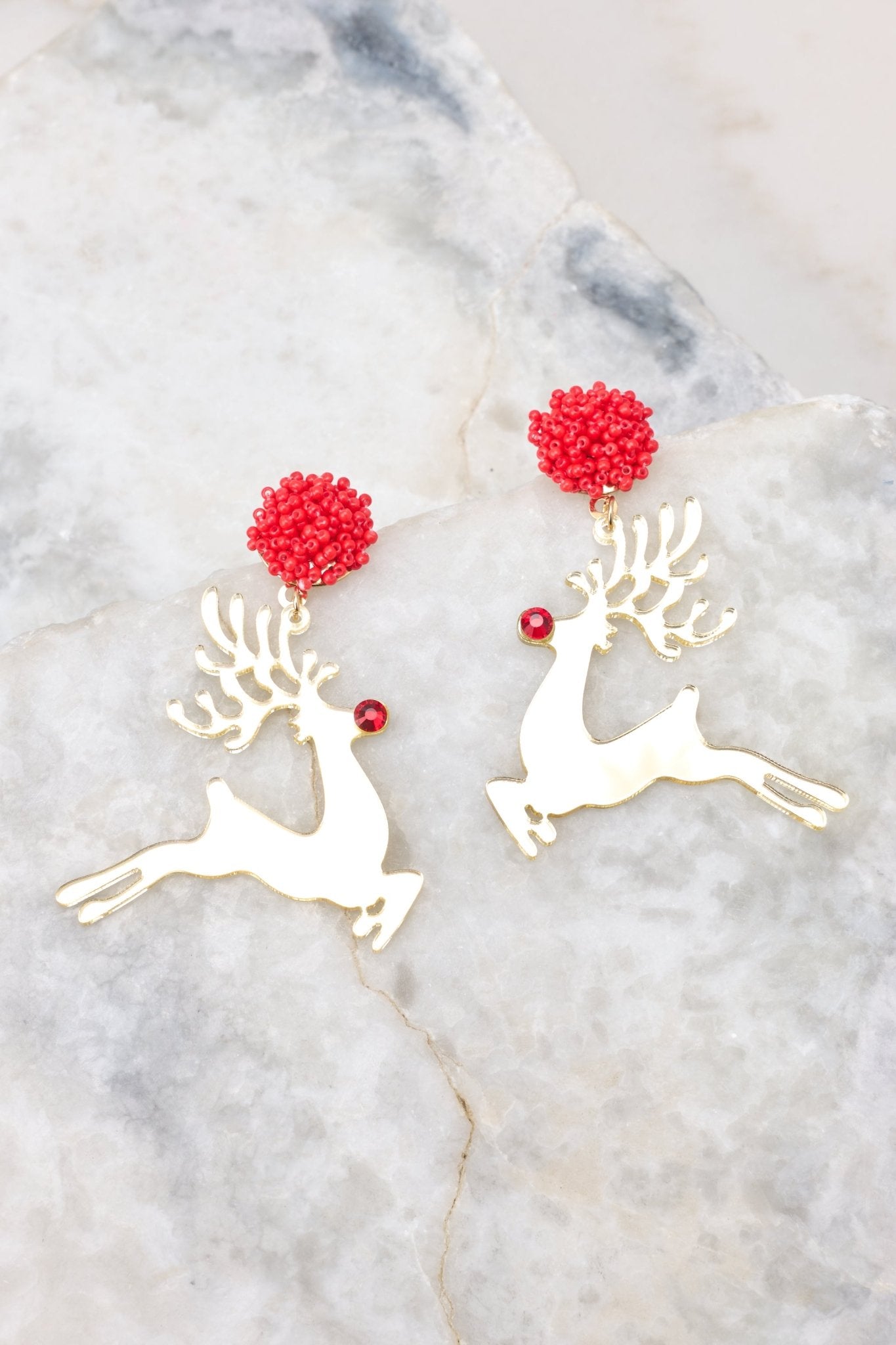 Merry & Bright Gold Earrings - Red Dress