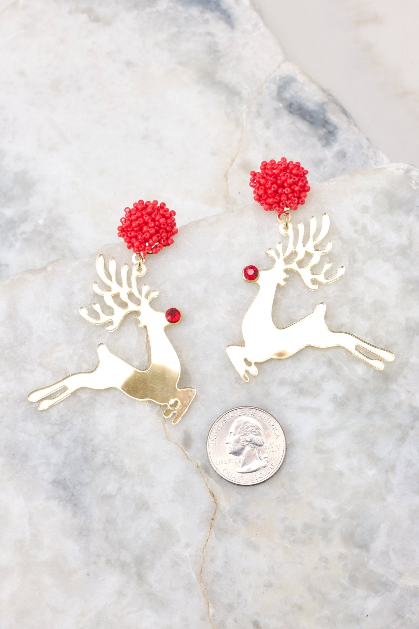 Merry & Bright Gold Earrings - Red Dress