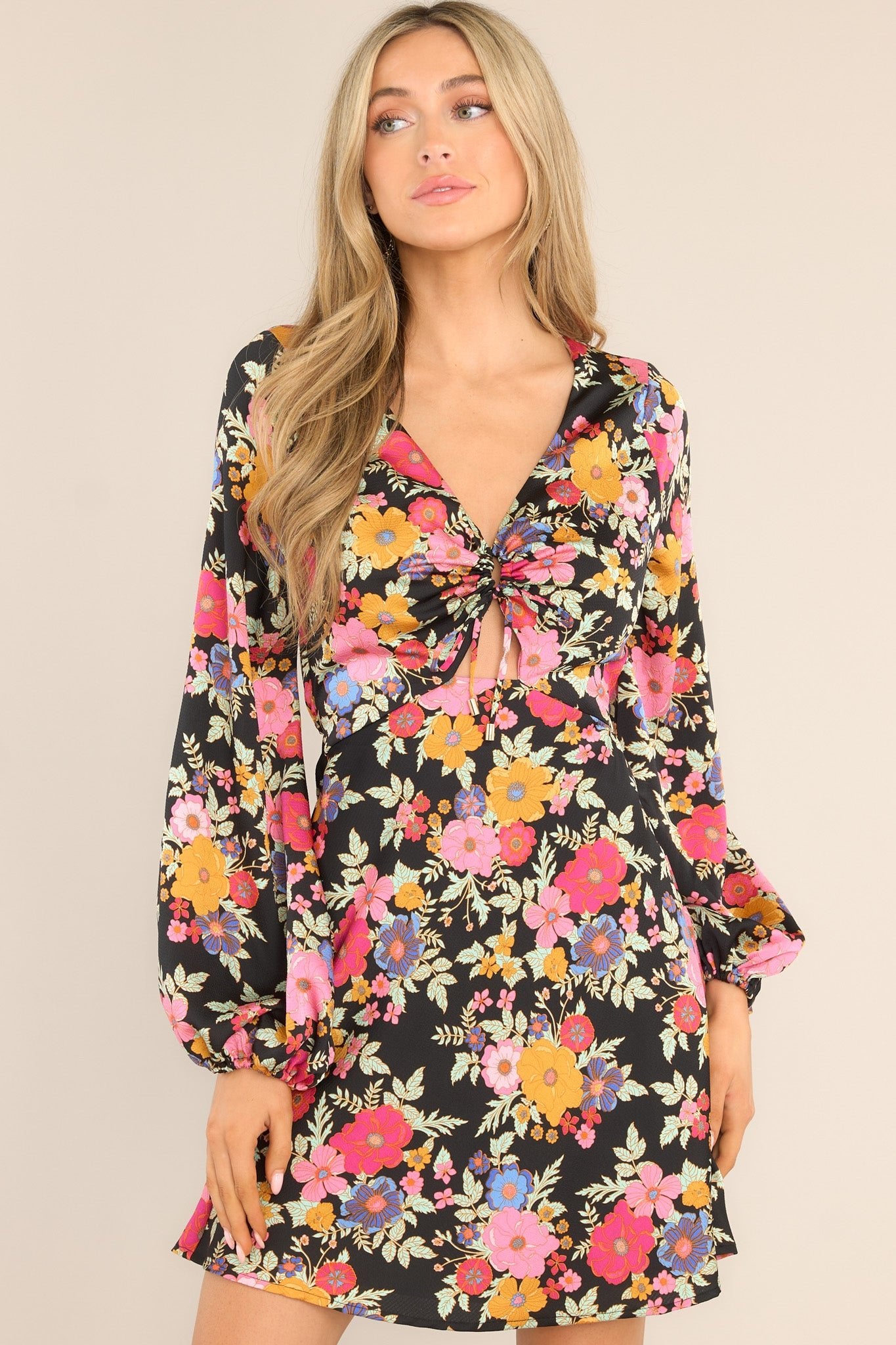 MINKPINK Emira Black Floral Mini Dress - Red Dress