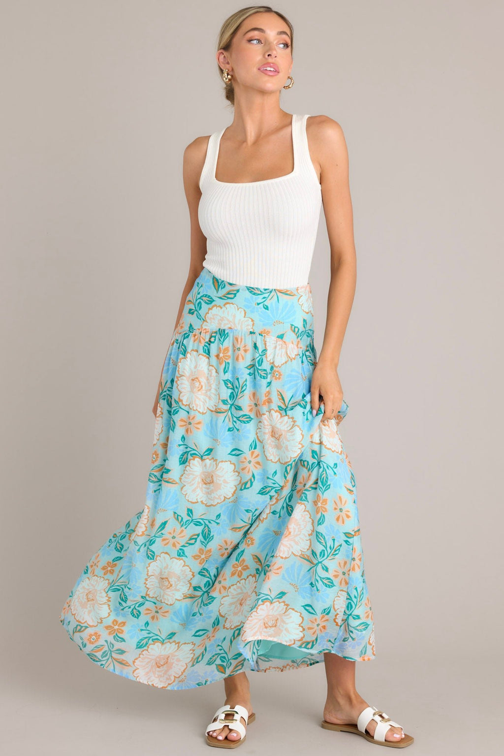 MINKPINK Evelyn Light Blue Maxi Skirt | Red Dress