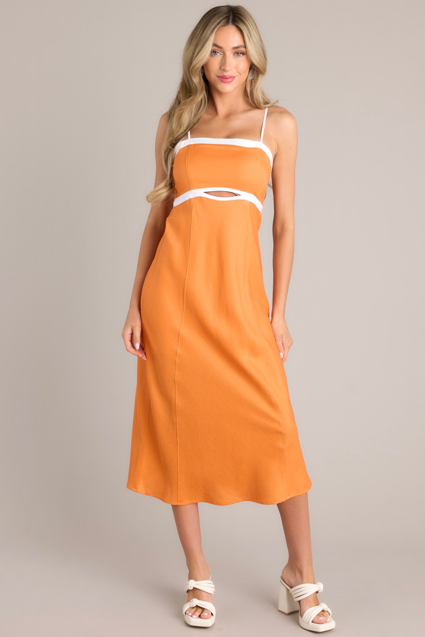 MINKPINK Jacques Contrast Orange Midi Dress - Red Dress