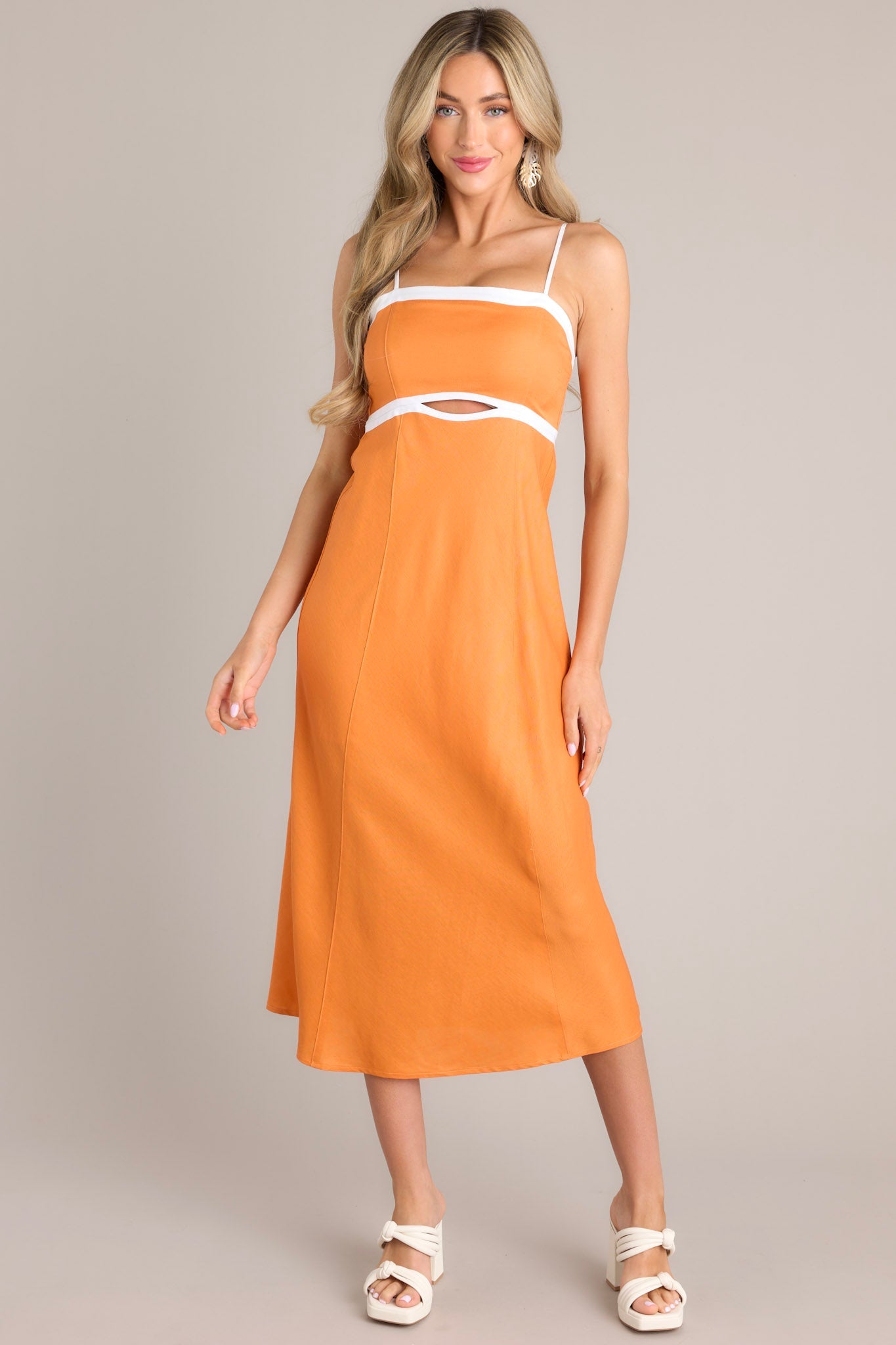 MINKPINK Jacques Contrast Orange Midi Dress - Red Dress