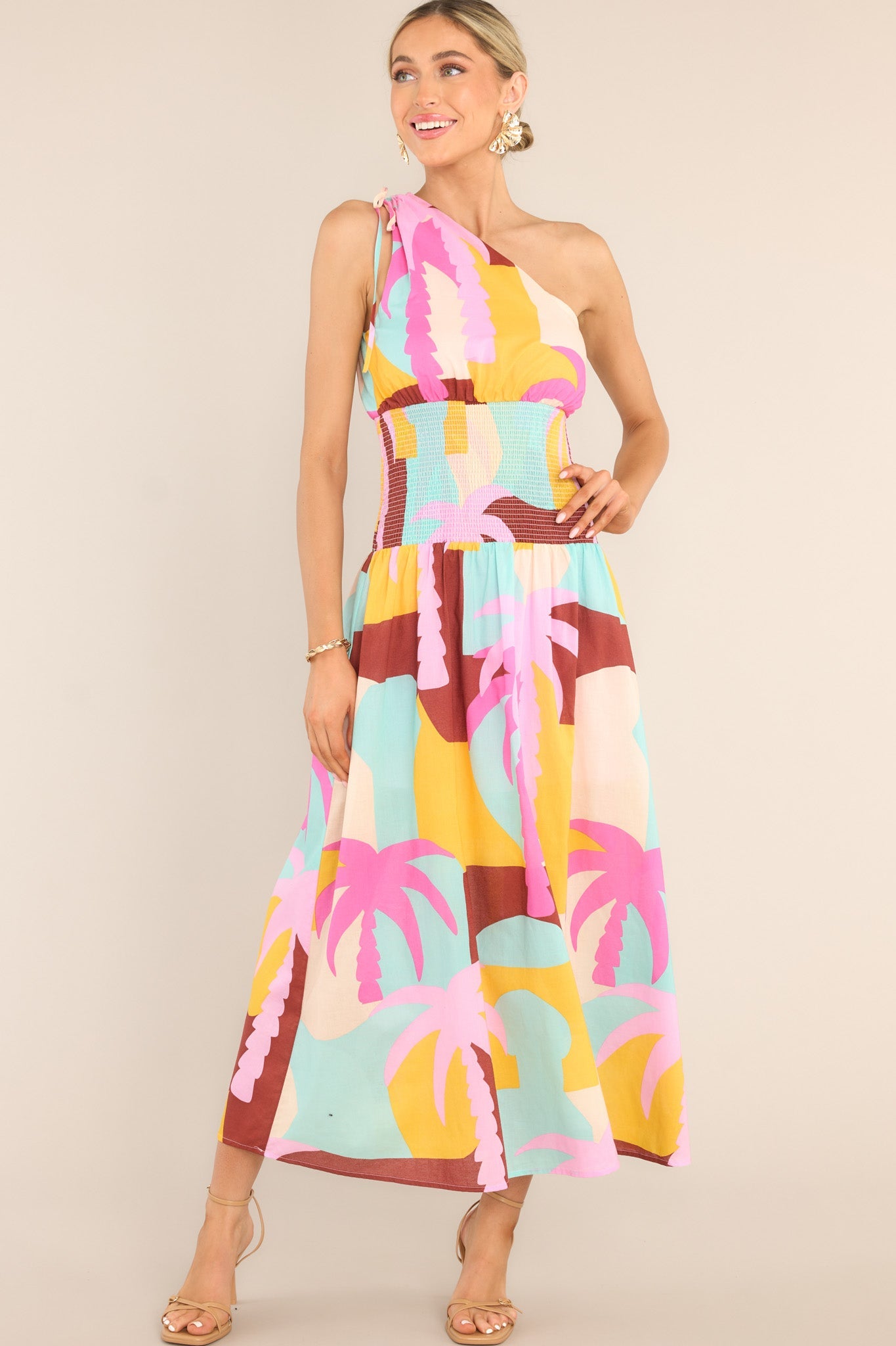 MINKPINK Palmera Multi Print Midi Dress - Red Dress