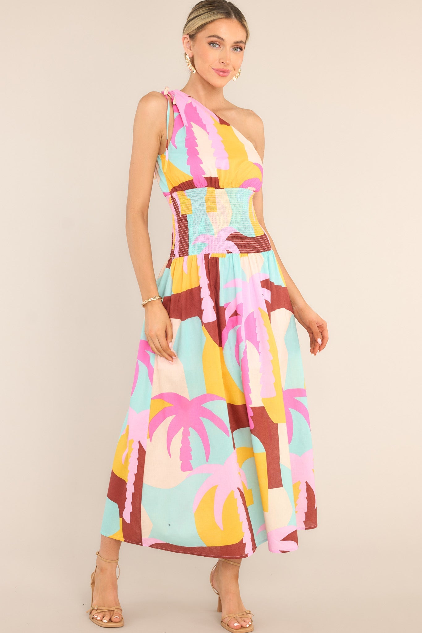 MINKPINK Palmera Multi Print Midi Dress - Red Dress