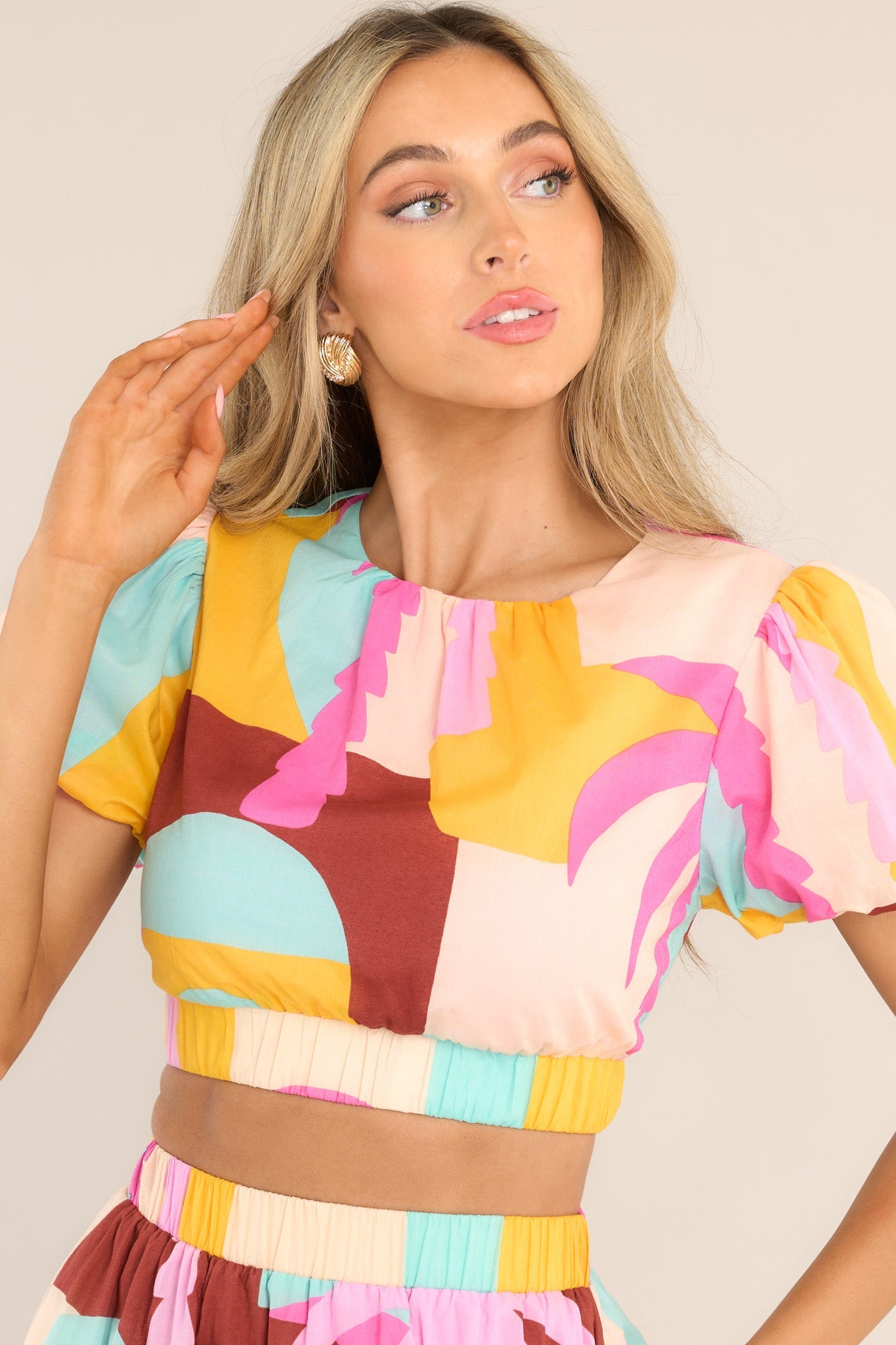 MINKPINK Palmera Pastel Tropical Crop Top - Red Dress