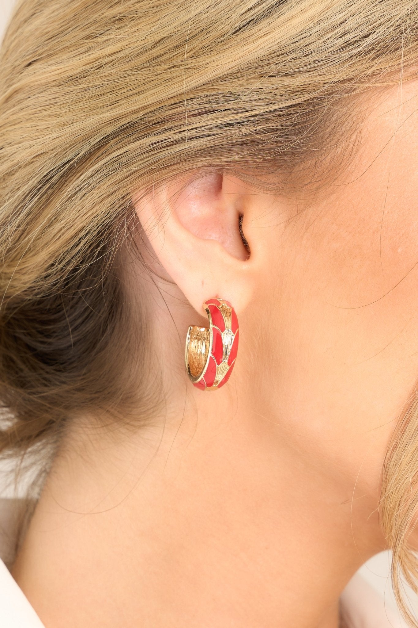 Moments Of Love Red Hoop Earrings - Red Dress