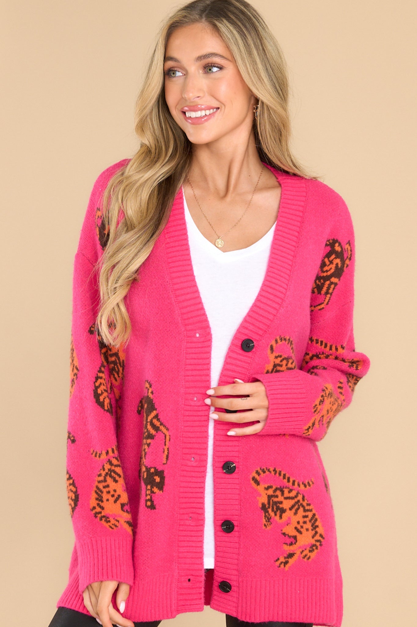 My Dearest Darling Hot Pink Cardigan - Red Dress