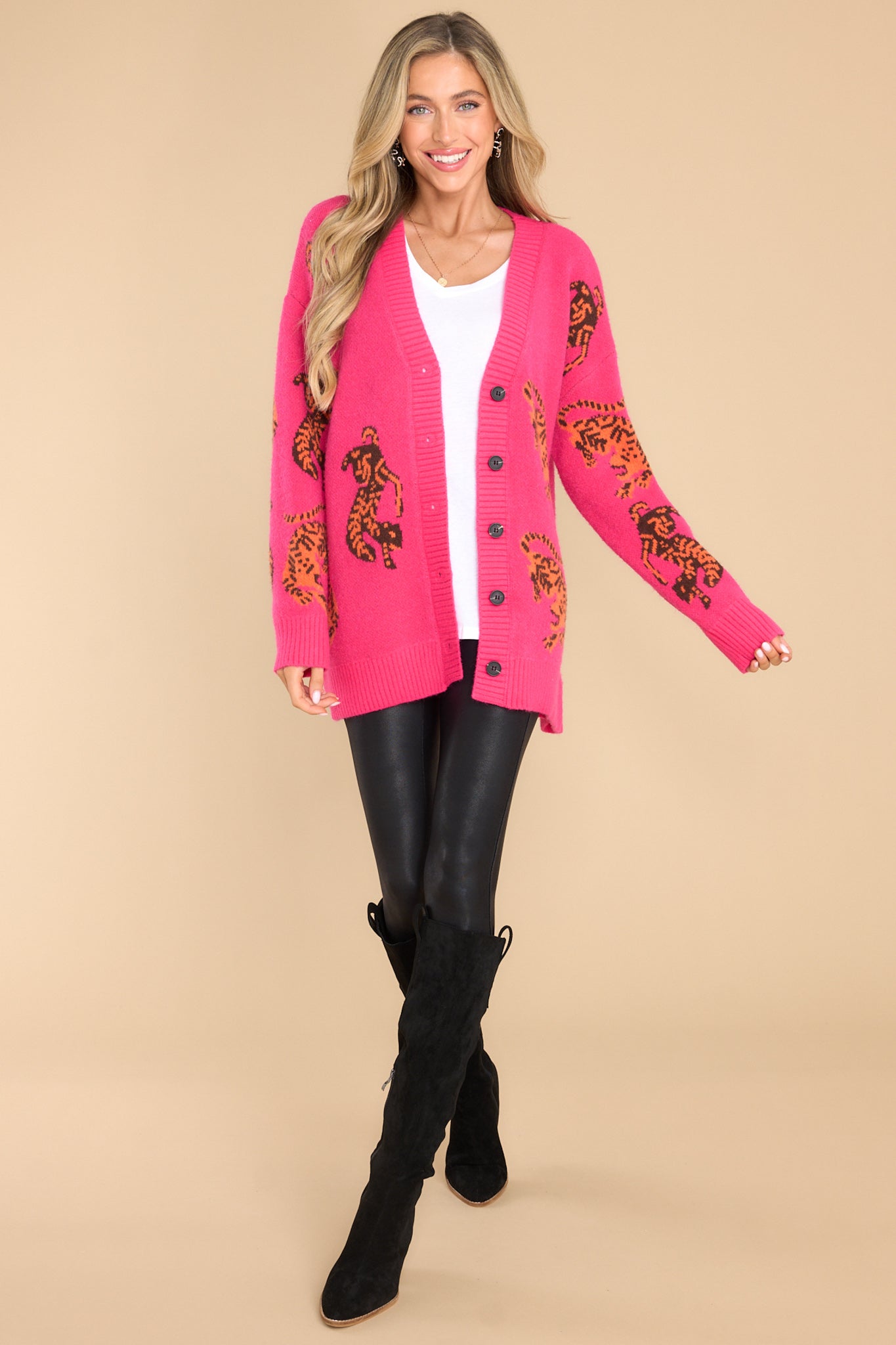 My Dearest Darling Hot Pink Cardigan - Red Dress