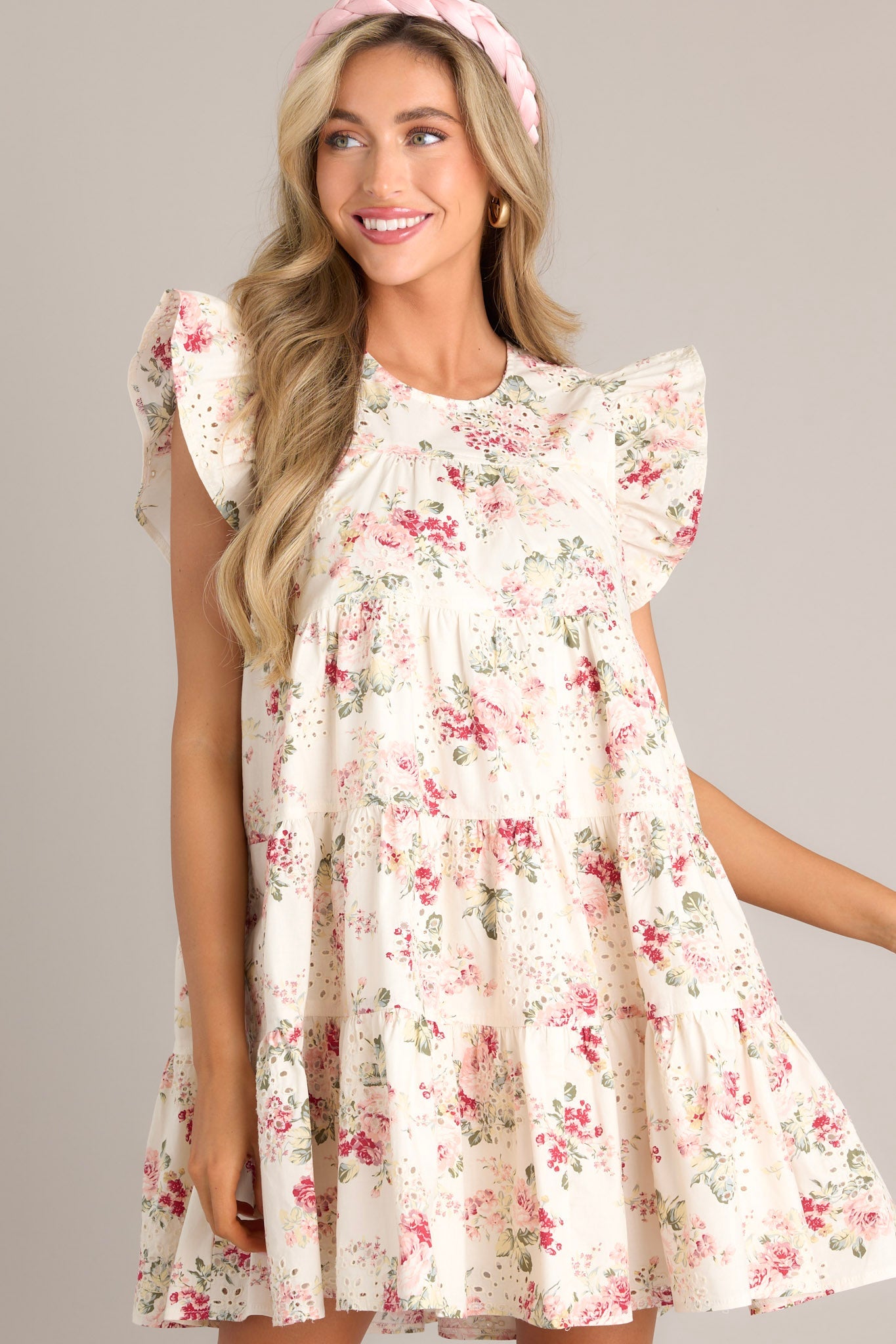 My Serenity Light Pink Flutter Sleeve Mini Dress - Red Dress