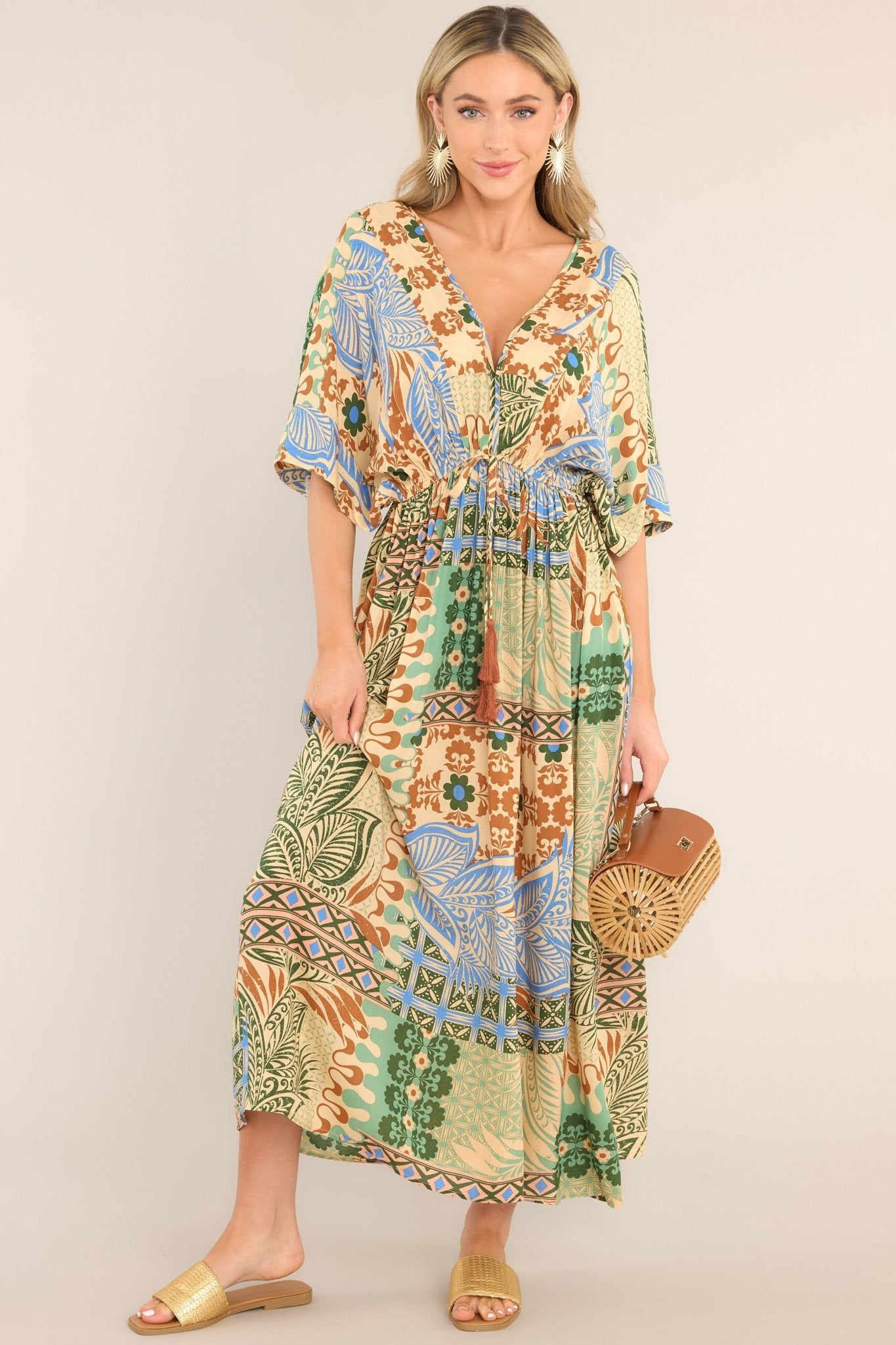 My Top Five Beige Tropical Print Maxi Dress - Red Dress