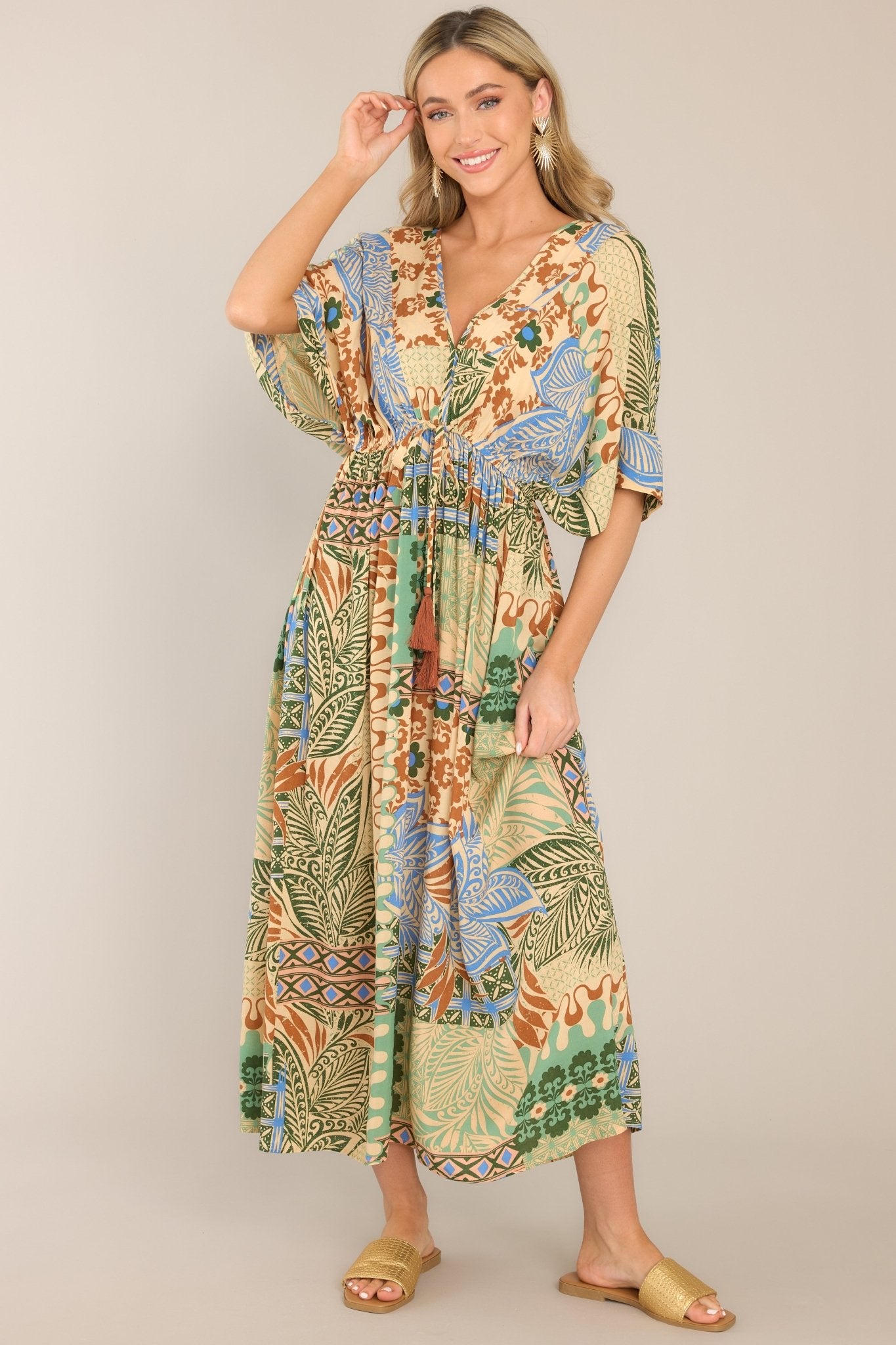 My Top Five Beige Tropical Print Maxi Dress - Red Dress