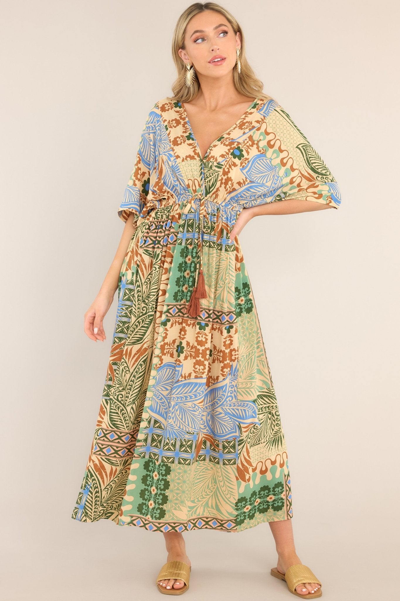 My Top Five Beige Tropical Print Maxi Dress - Red Dress