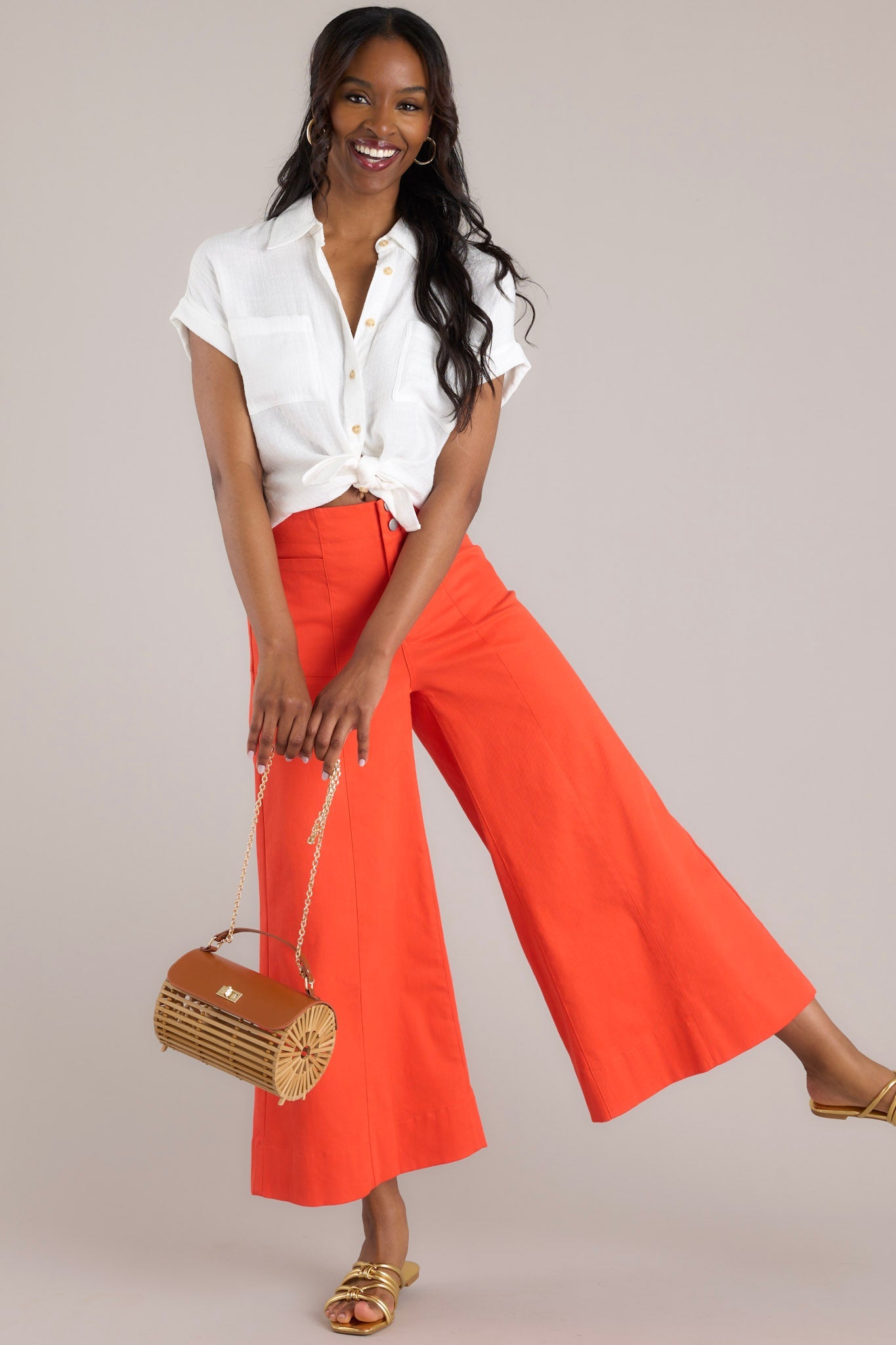 Navigating Life Red Orange Wide Leg Cropped Pants - Red Dress