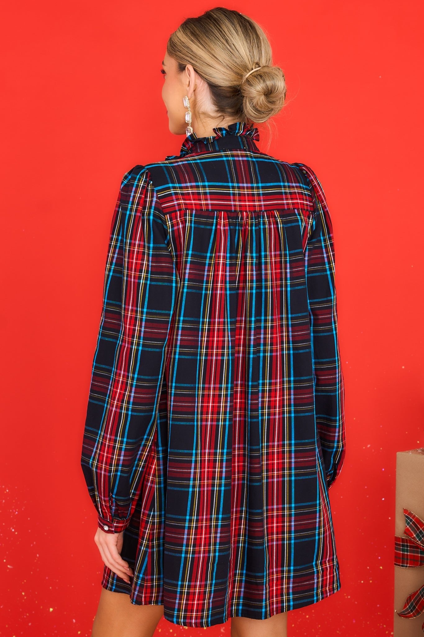 Night Divine Black Plaid Dress - Red Dress