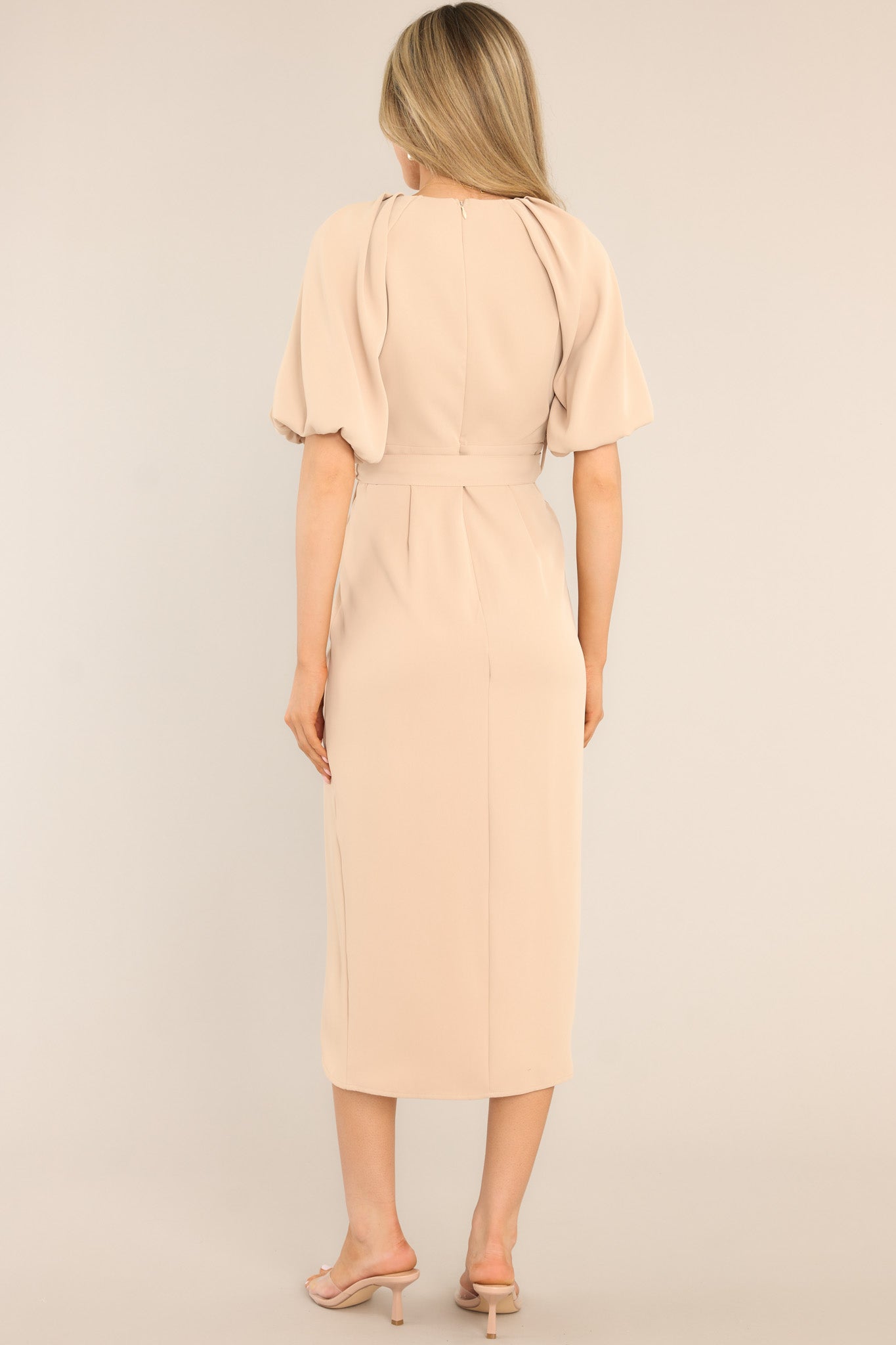 No Matter The Odds Beige Belted Midi Dress - Red Dress