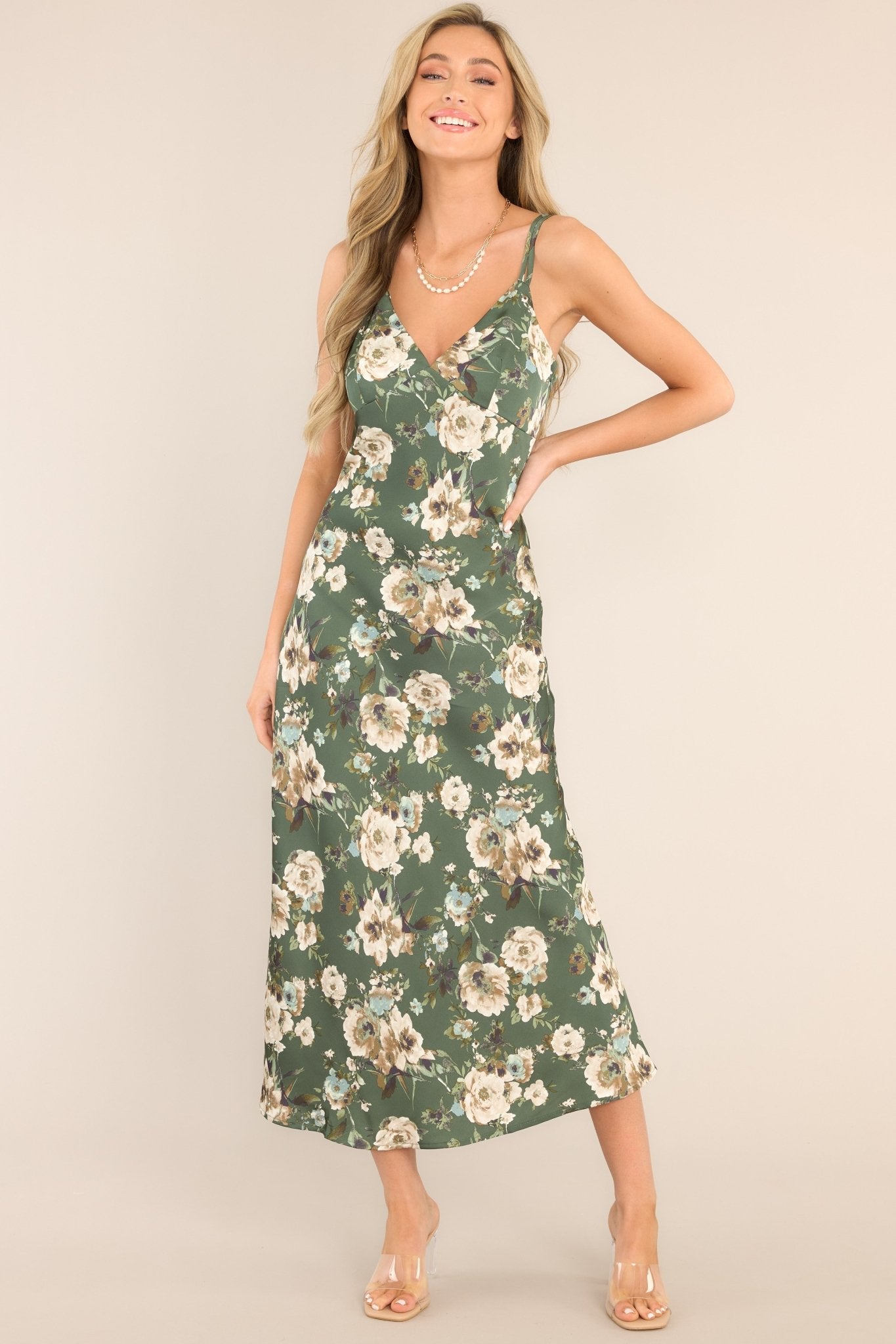 Nobody Like Me Hunter Green Floral Midi Dress - Red Dress