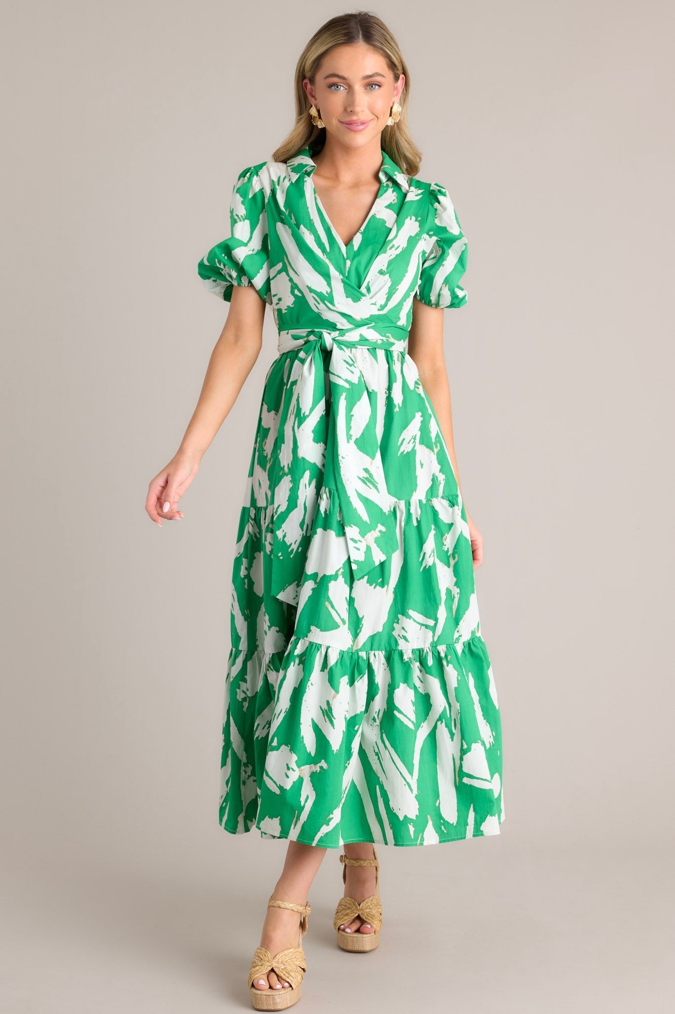 Not Just Anyone Kelly Green Abstract Print Maxi Dress - Red Dress