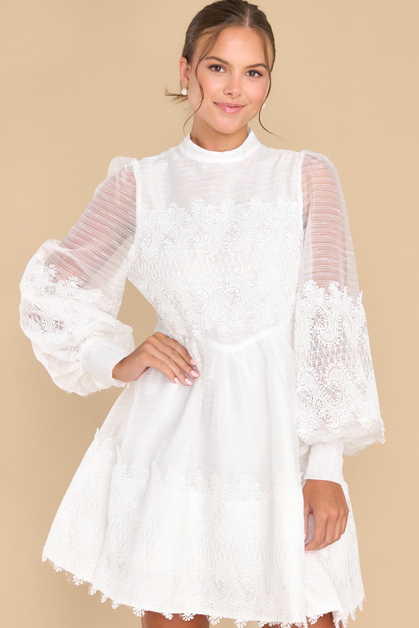 On My Best Behavior White Eyelet Dress - Red Dress