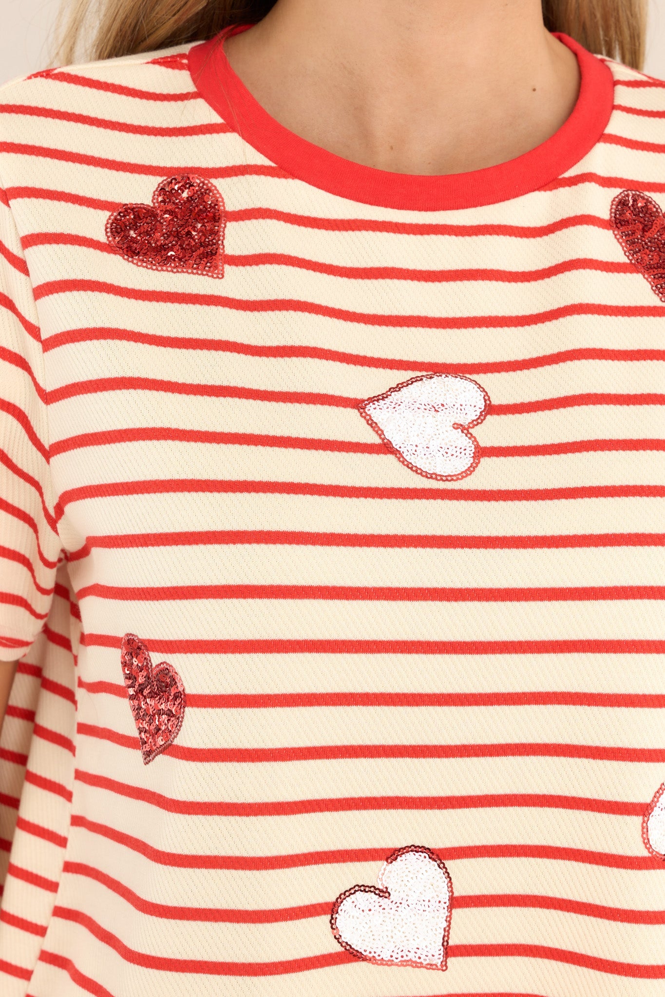 On My Sleeve Red Stripe Sequin Heart Top - Red Dress