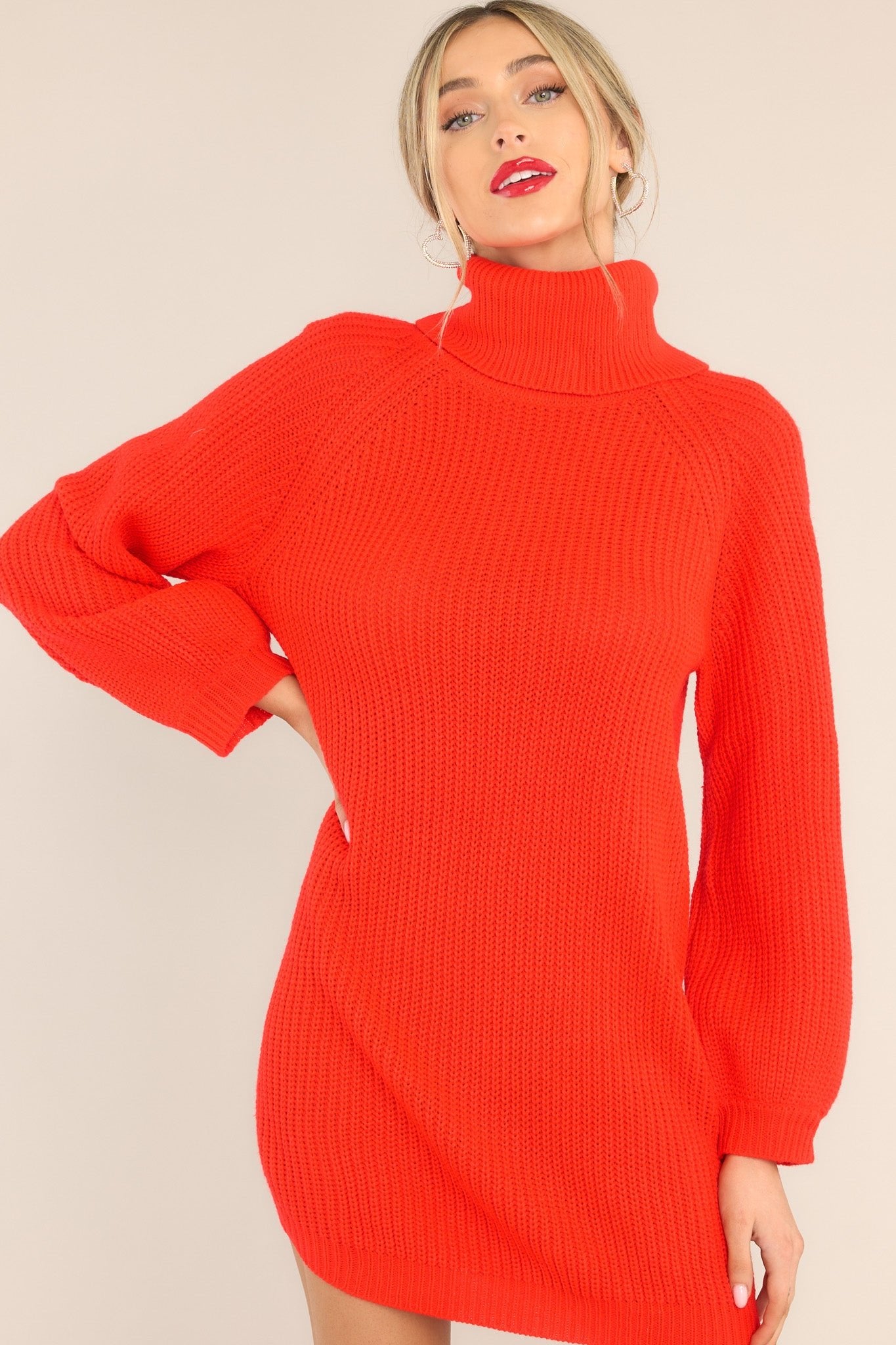 On My Way Up Red Sweater Dress - Red Dress