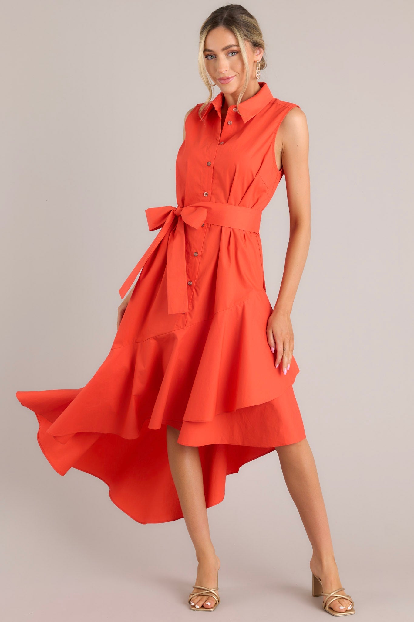 On Time Tomato Red Asymmetrical High Low Dress - Red Dress