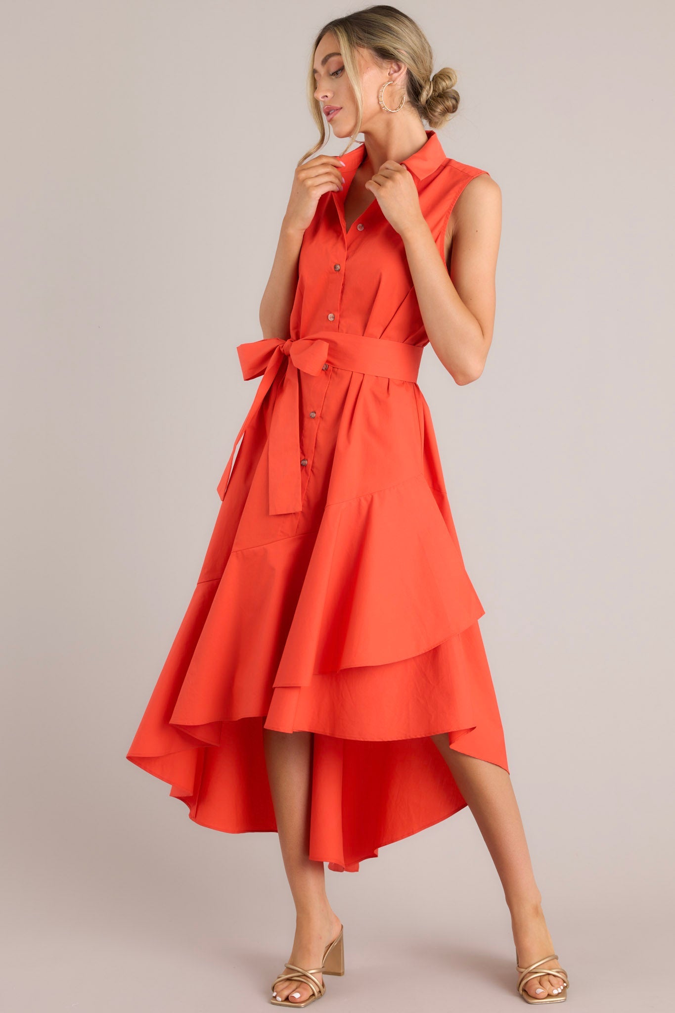 On Time Tomato Red Asymmetrical High Low Dress - Red Dress