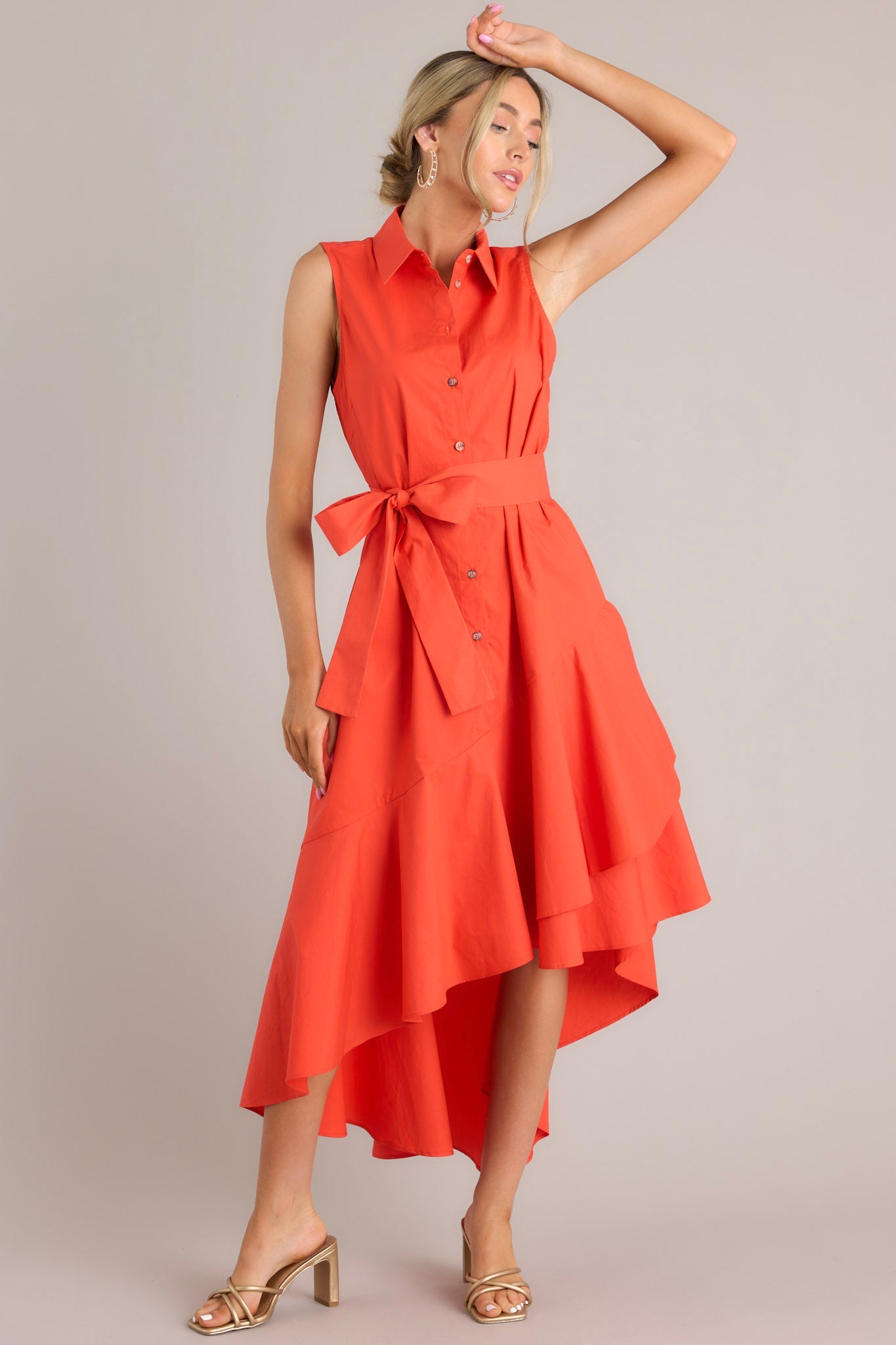 On Time Tomato Red Asymmetrical High Low Dress - Red Dress