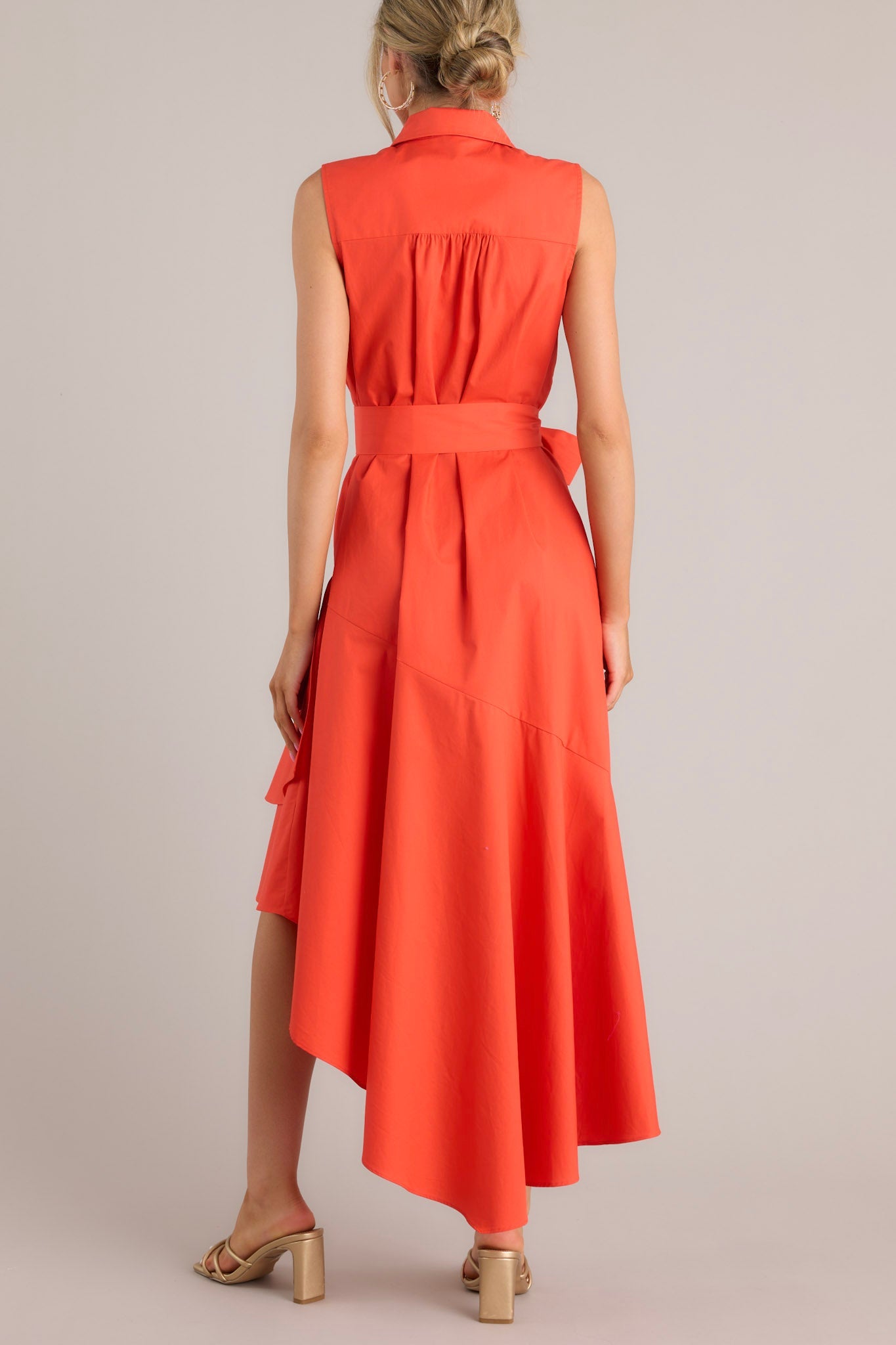 On Time Tomato Red Asymmetrical High Low Dress - Red Dress