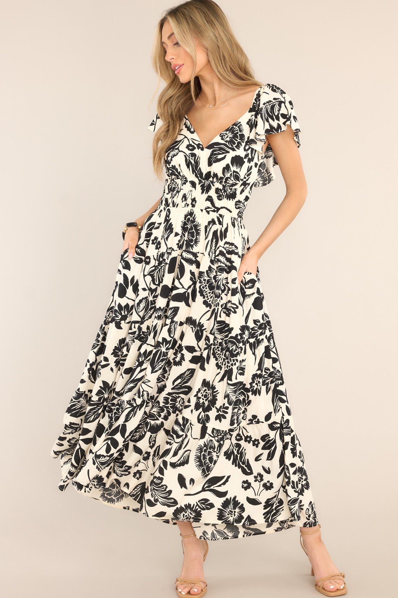 One By One Black & Ivory Maxi Dress - Red Dress