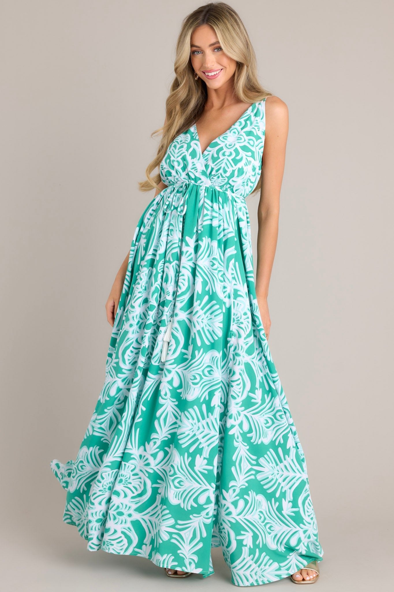 Only Clear Skies Green Print Maxi Dress - Red Dress