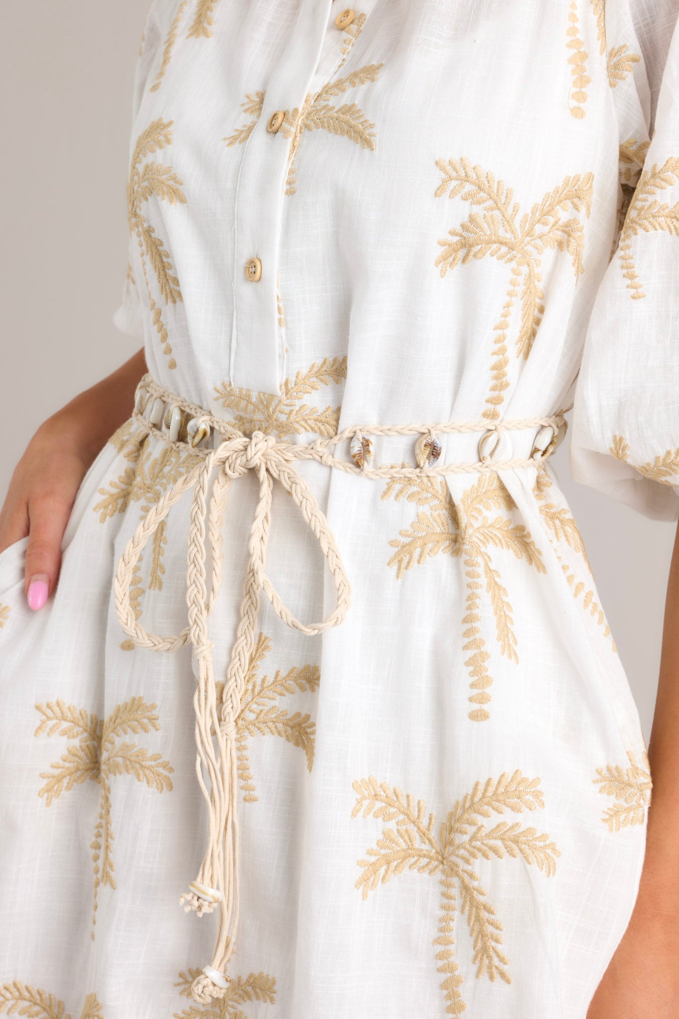 Palm Paradise Ivory Embroidered Midi Dress - Red Dress