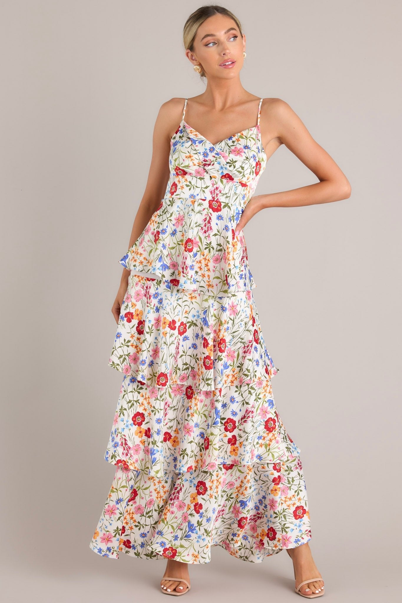 White Floral Print Maxi Dress - All Dresses | Red Dress