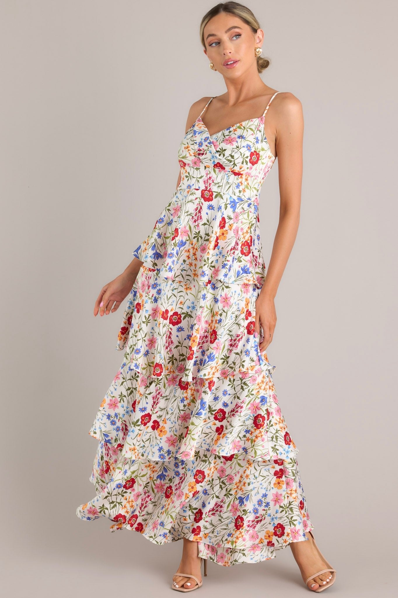 Petal Parade White Floral Print Maxi Dress - Red Dress