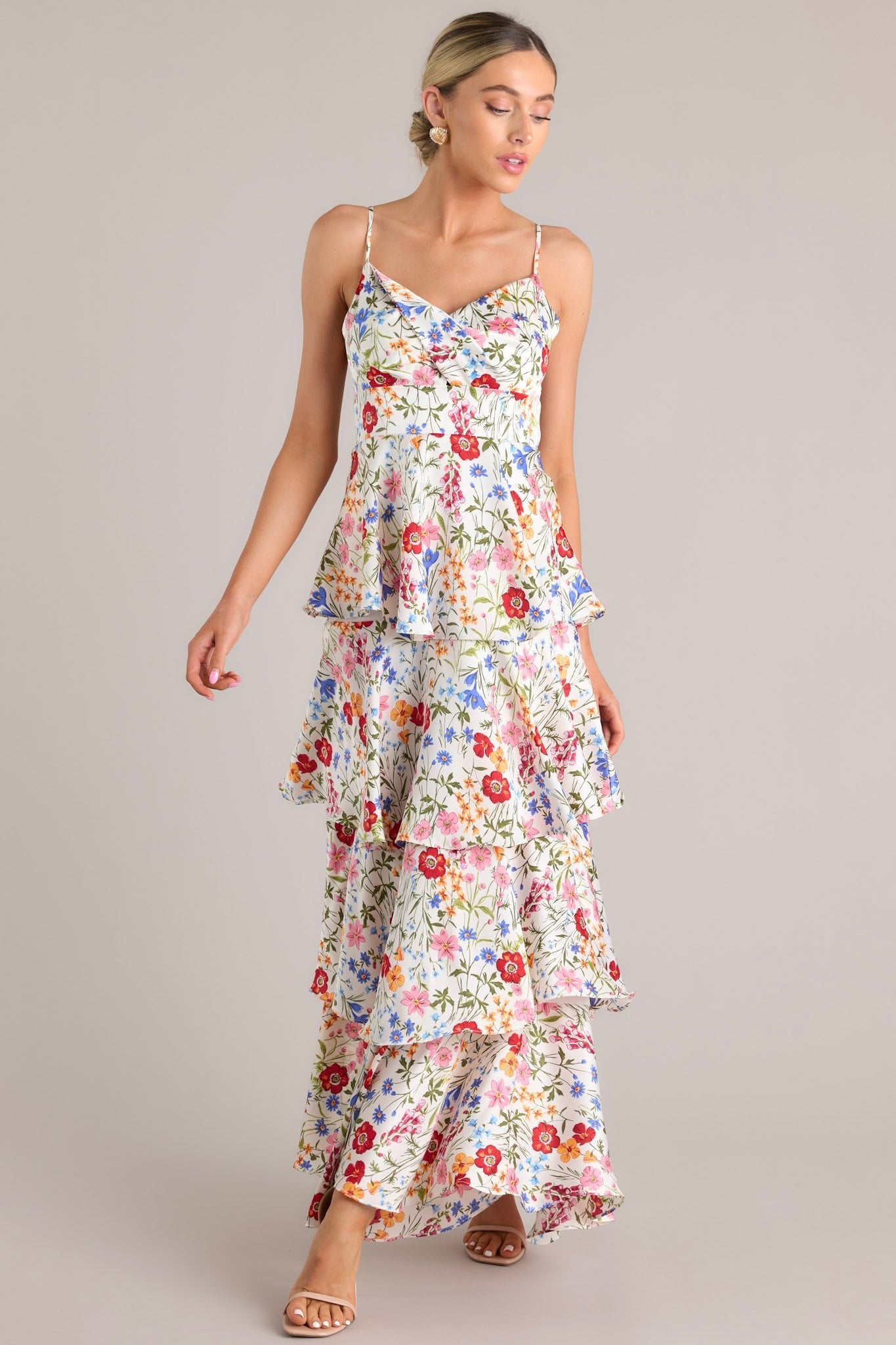 Petal Parade White Floral Print Maxi Dress - Red Dress