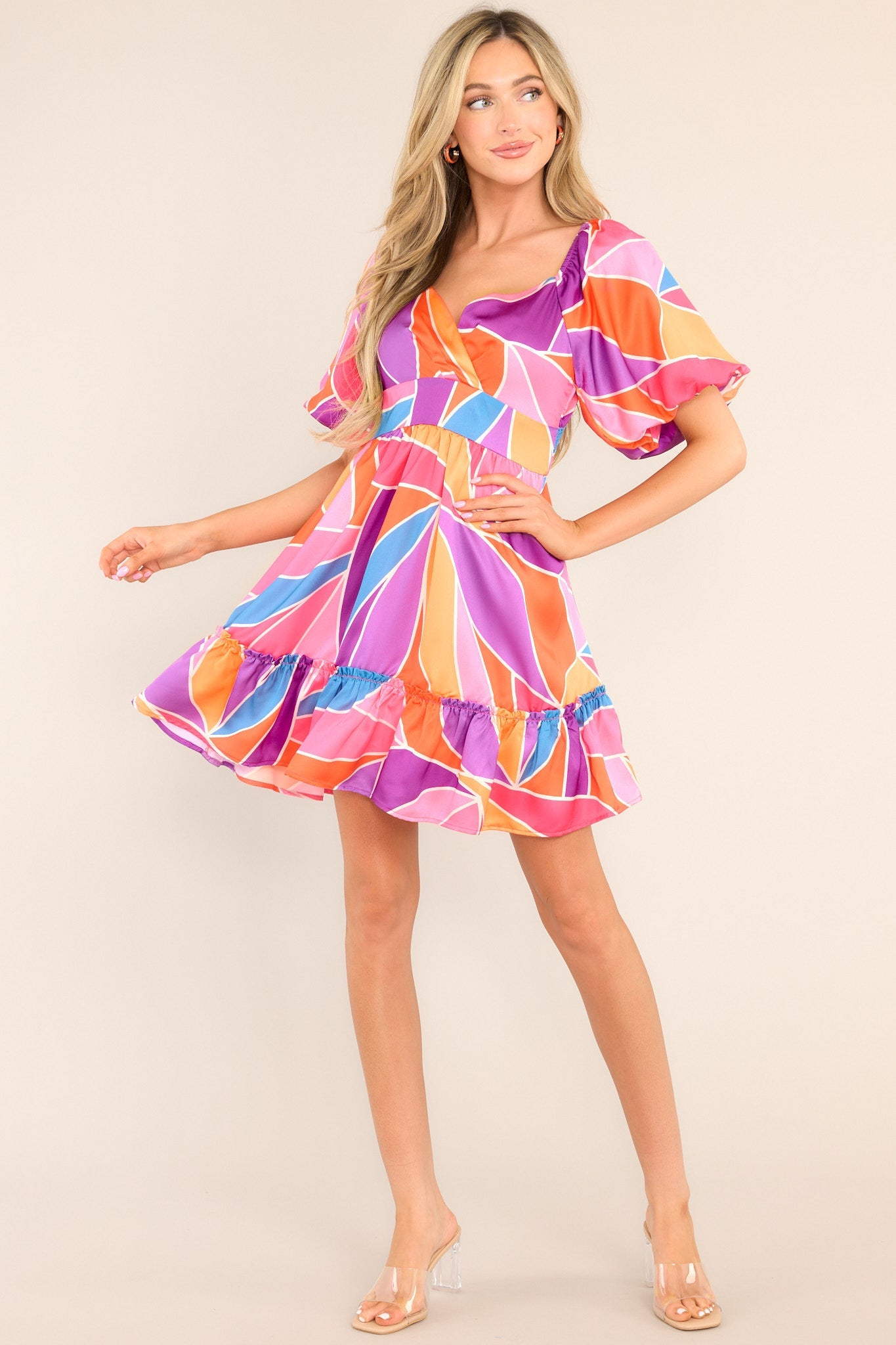 Put It In The Past Pink Multi Print Dress - Red Dress