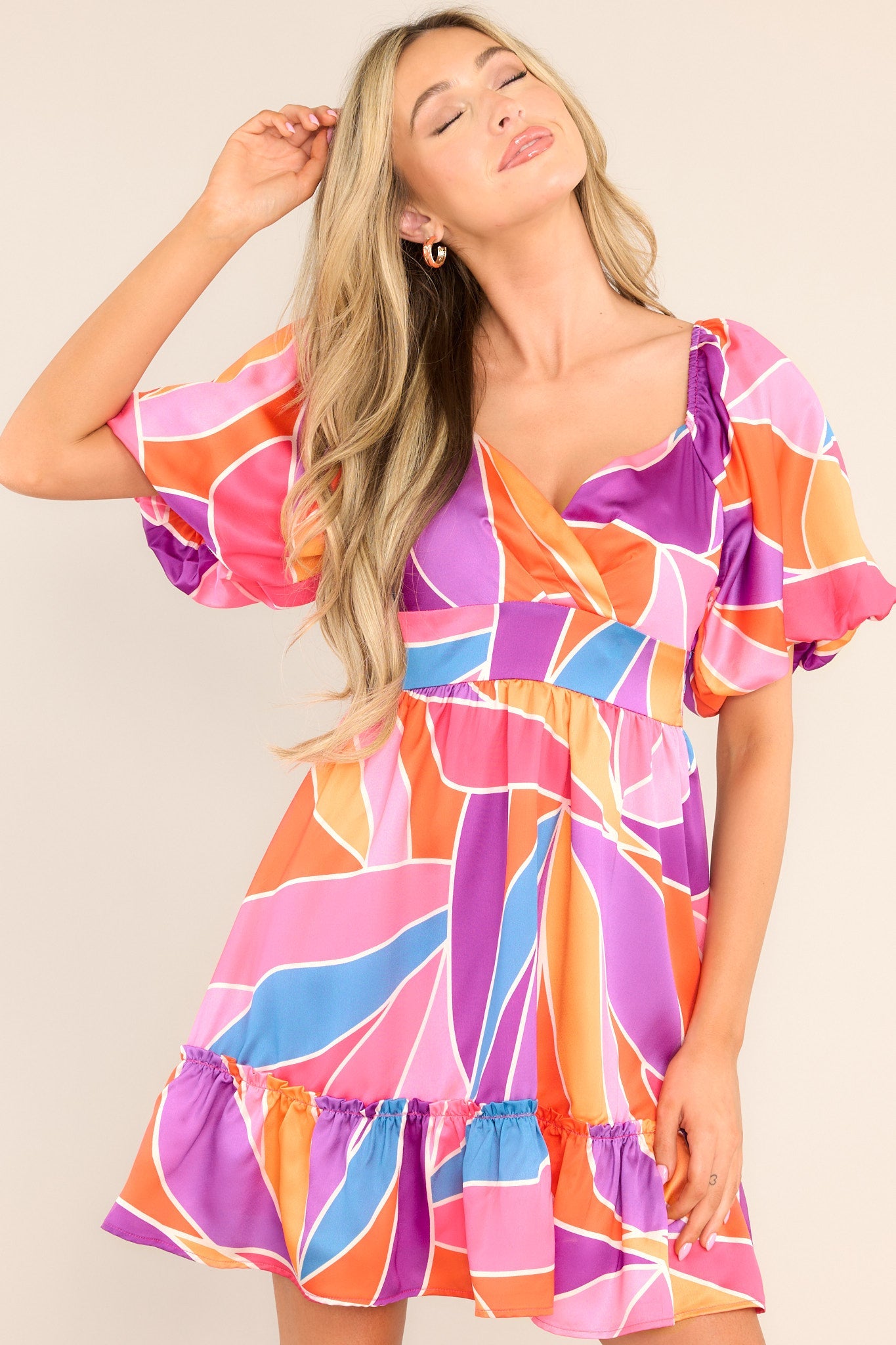 Put It In The Past Pink Multi Print Dress - Red Dress