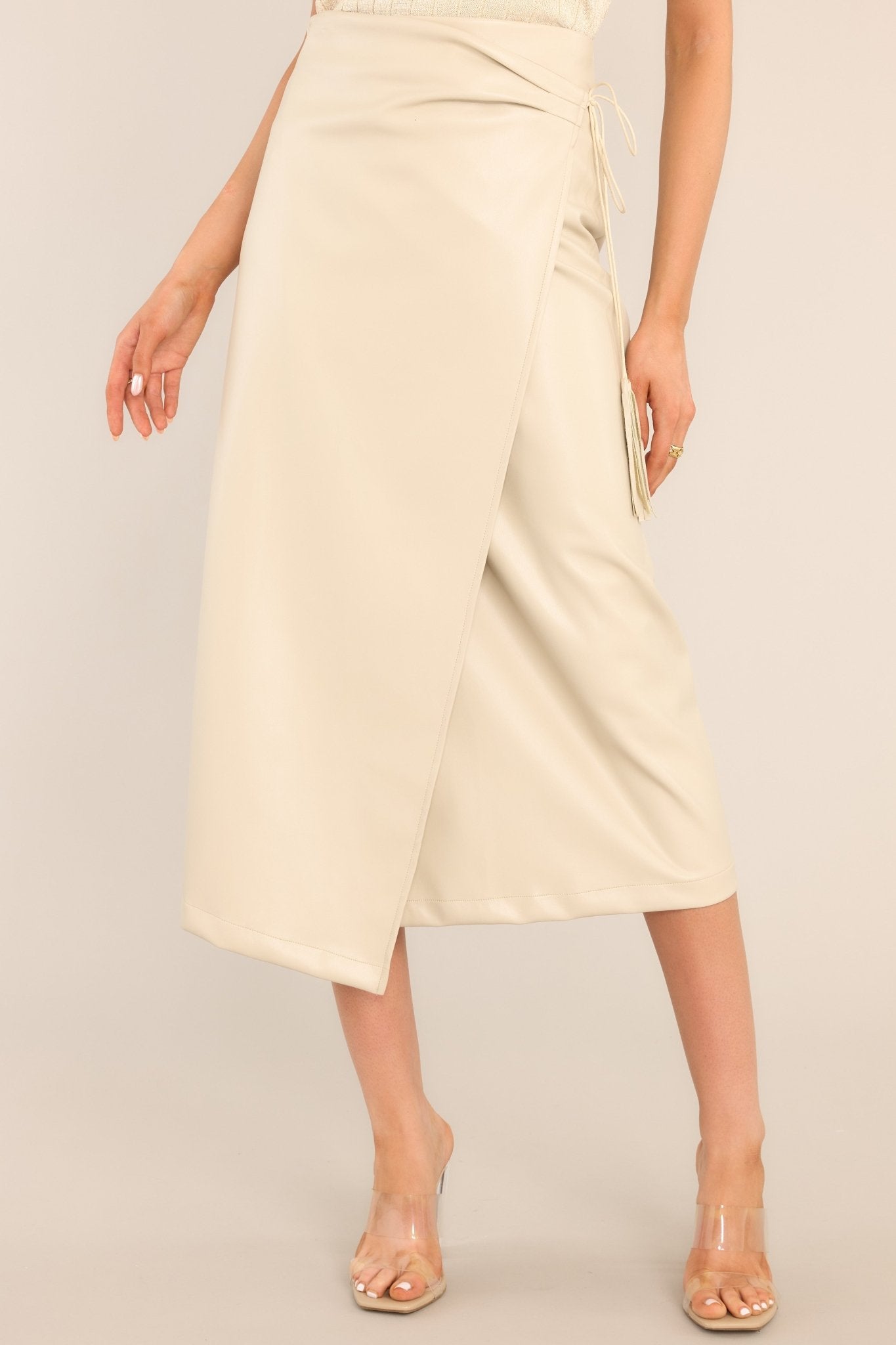 Put Me First Beige Faux Leather Skirt - Red Dress